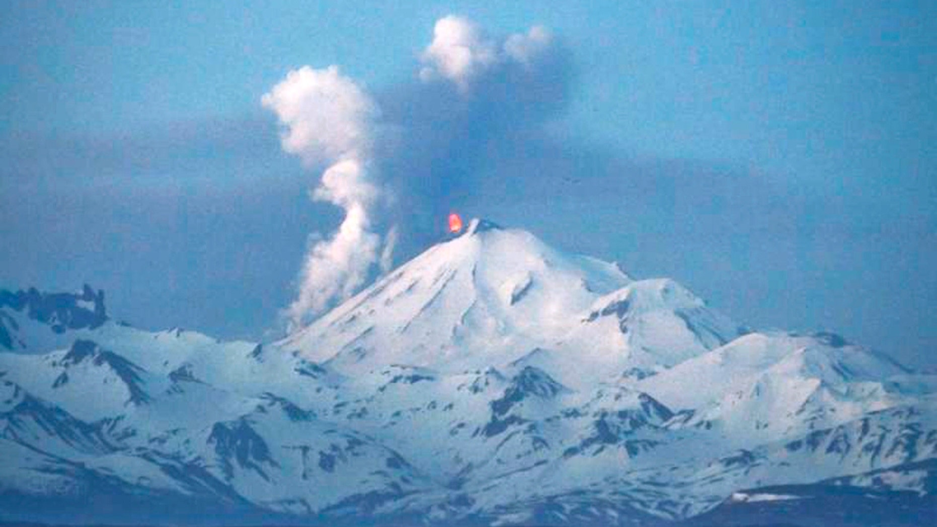 May 16, 2013: In this photo provided by the Alaskan Volcano Observatory, the Pavlof volcano erupts.