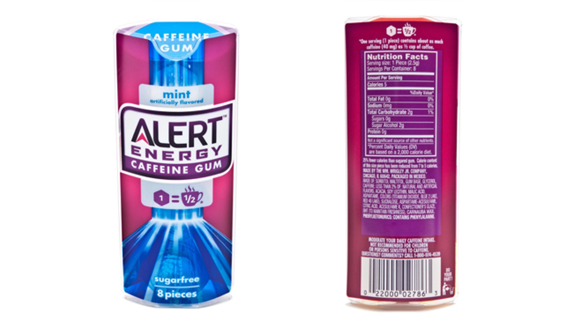 This product image provided by the Wm. Wrigley Jr. Company shows packaging for Alert Energy Caffeine Gum.