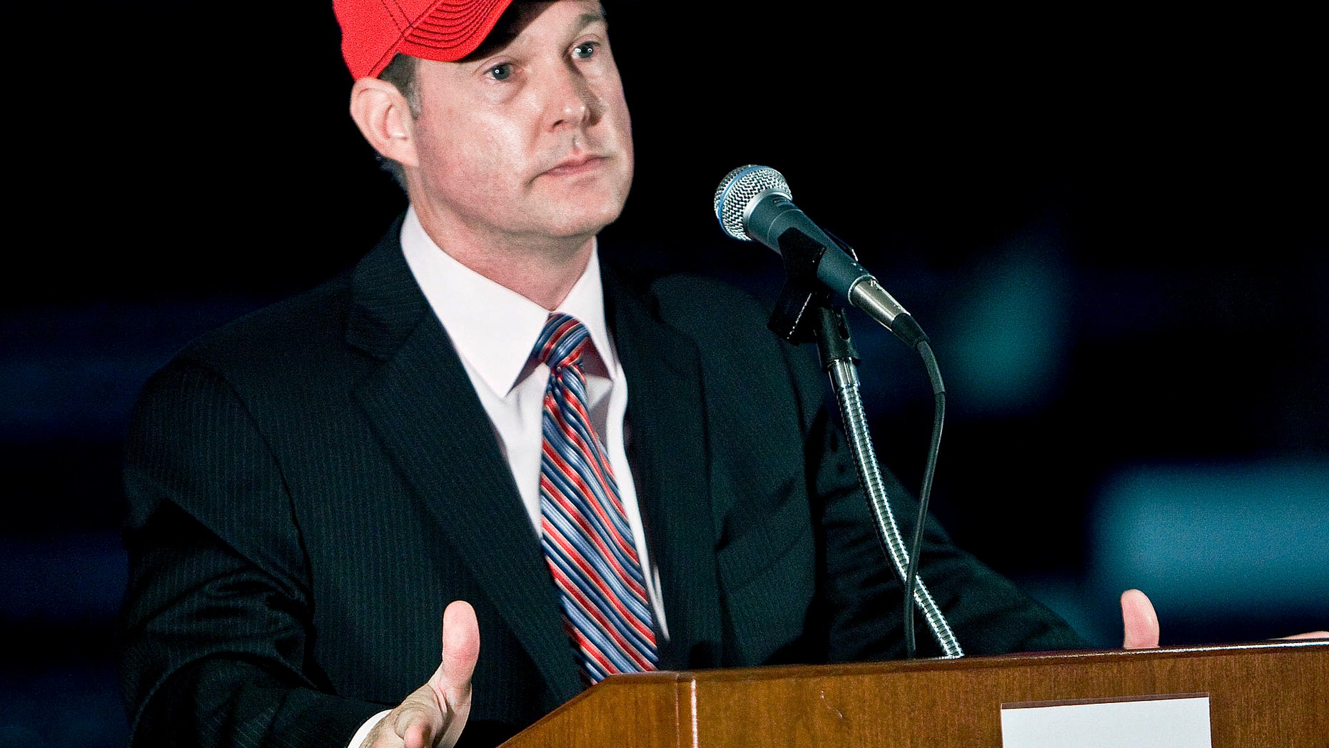 Alex Meruelo, who plans to buy a majority share in NBA basketball's Atlanta Hawks, speaks during a news conference in Atlanta on Monday, Aug. 8, 2011. Meruelo, the son of Cuban immigrants, would be the NBA's first Hispanic majority owner if the deal is approved. The 48-year-old Meruelo will have controlling interest of more than 50 percent of the Hawks, who will remain in Atlanta. The deal also includes operating rights to Philips Arena. (AP Photo/W.A. Harewood)