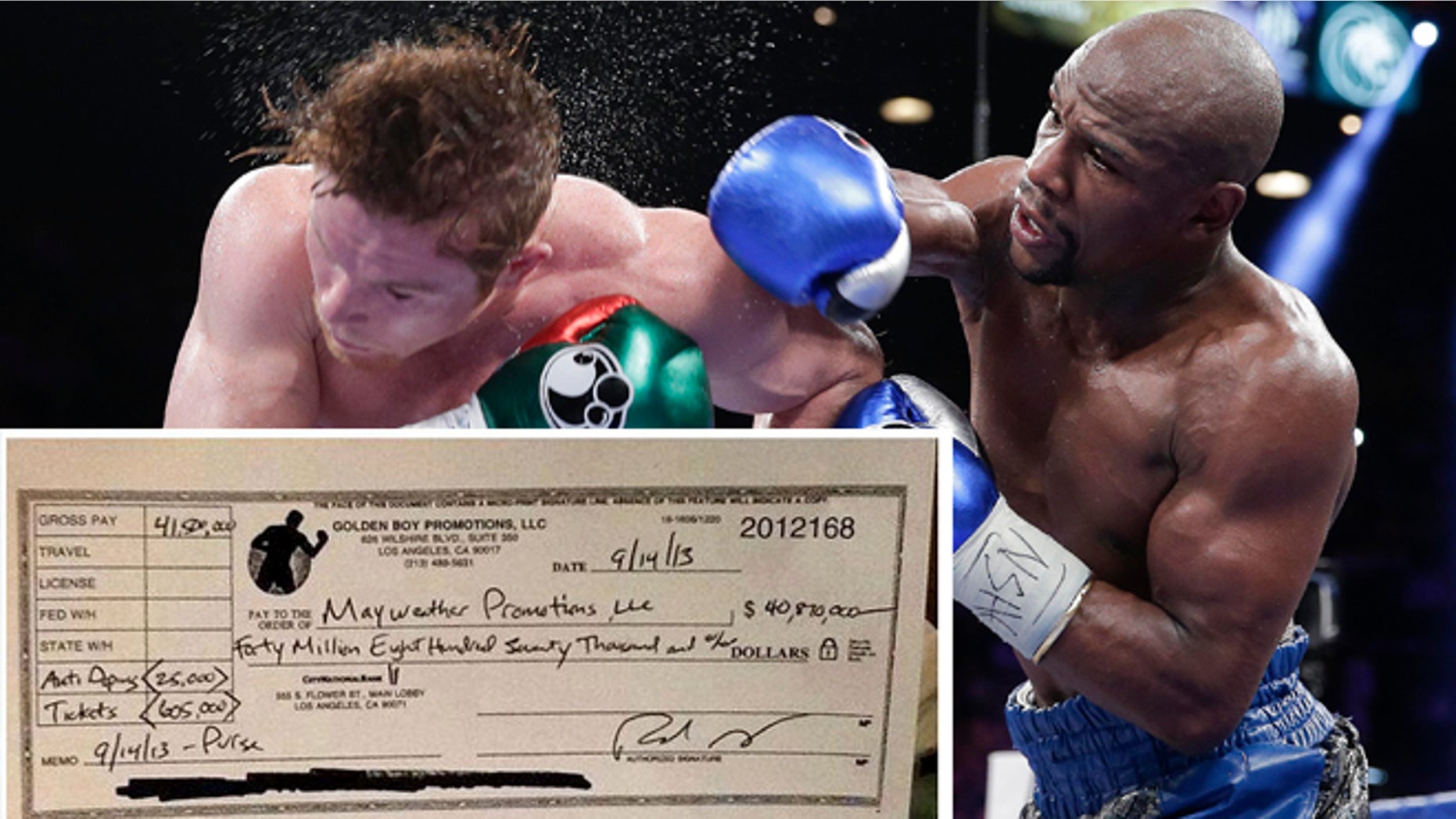Floyd Mayweather Jr. and Canelo Alvarez during their fight on September 14, 2013.