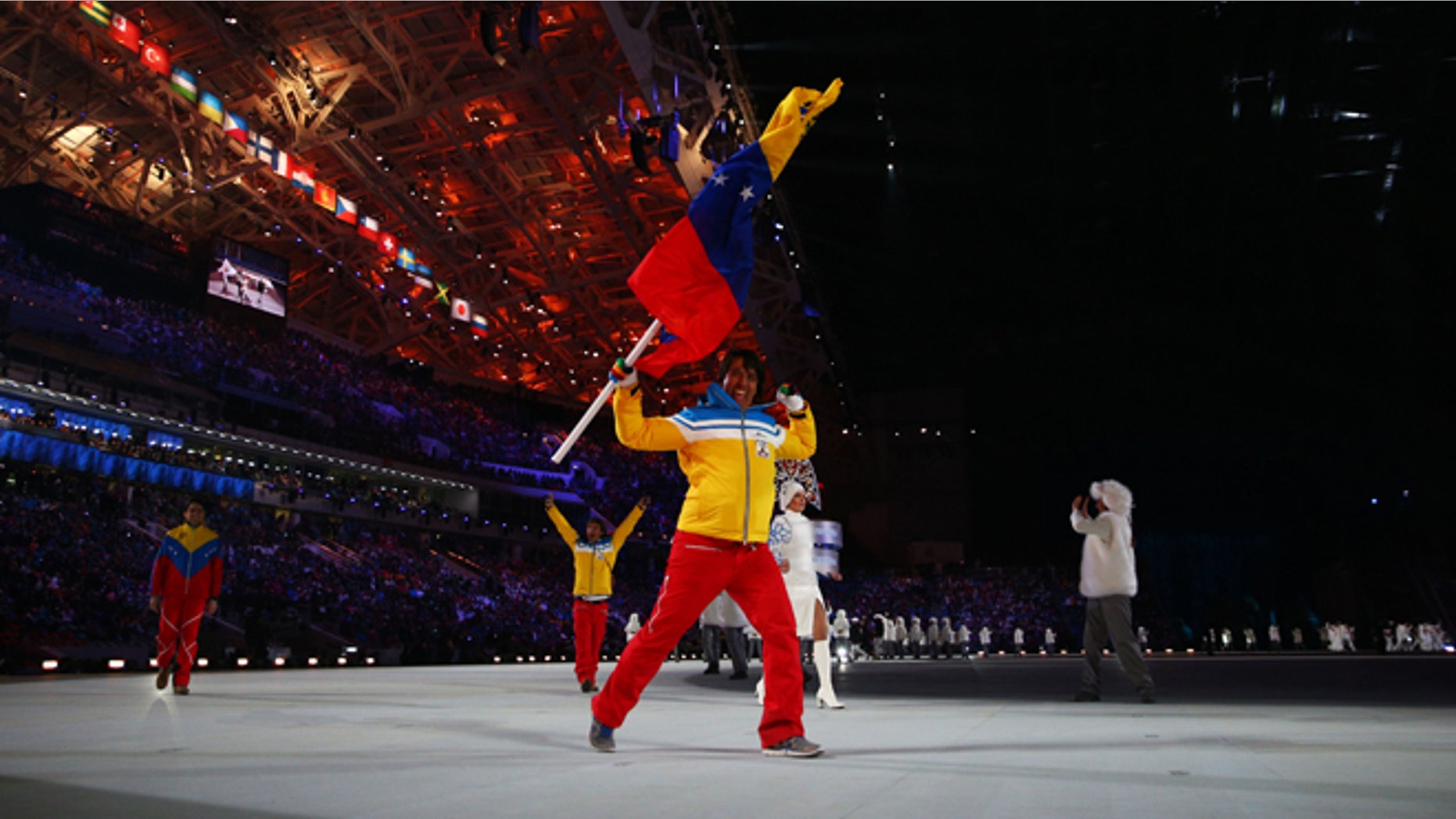 Venezuelan skier Antonio Pardo during the Opening Ceremony of the Sochi 2014 Winter Olympics.