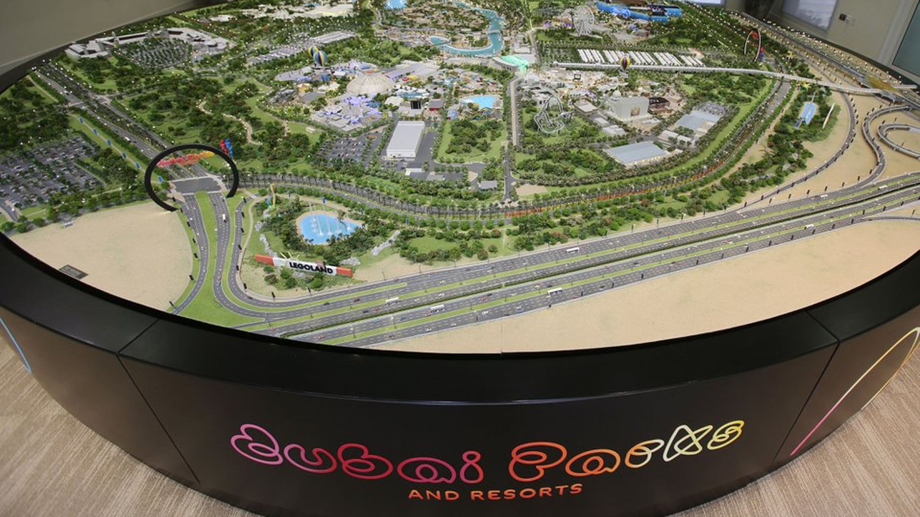 An architectural model view of the Dubai Parks and Resorts complex is displayed in Dubai, United Arab Emirates, Tuesday, March 1, 2016.
