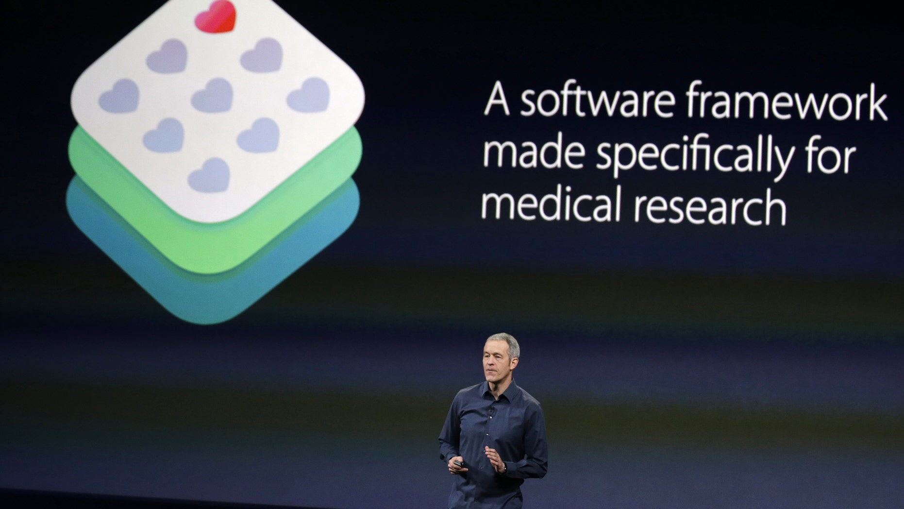 Apple Vice President of Operations, Jeff Williams, discusses ResearchKit during an Apple event on March 9, 2015, in San Francisco.
