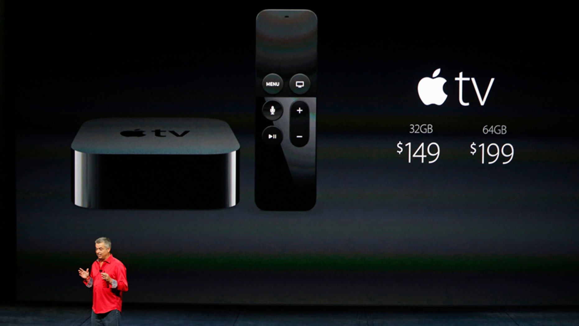 Eddy Cue, Apple's senior vice president of Internet Software and Services, discusses Apple TV pricing during an Apple media event in San Francisco, California, Sept. 9, 2015.