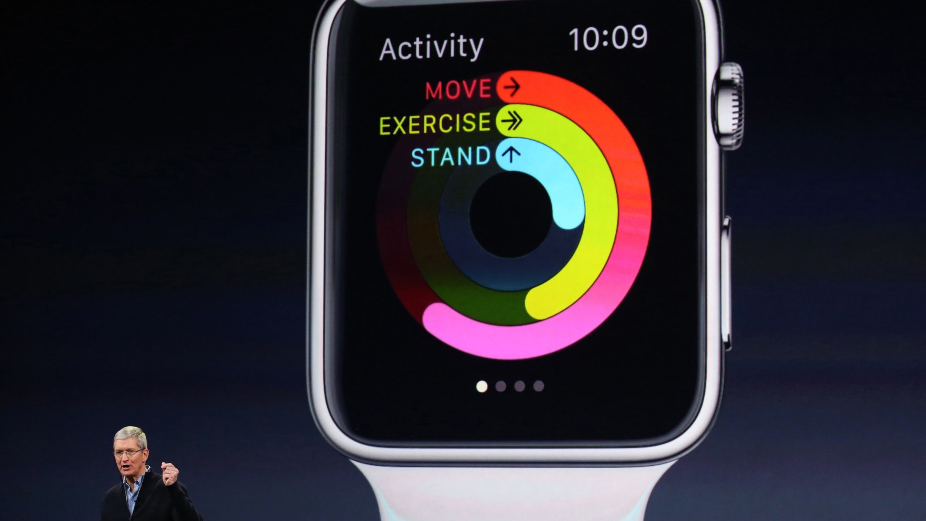 Apple CEO Tim Cook introduces the Apple Watch during an Apple event in San Francisco, California March 9, 2015.