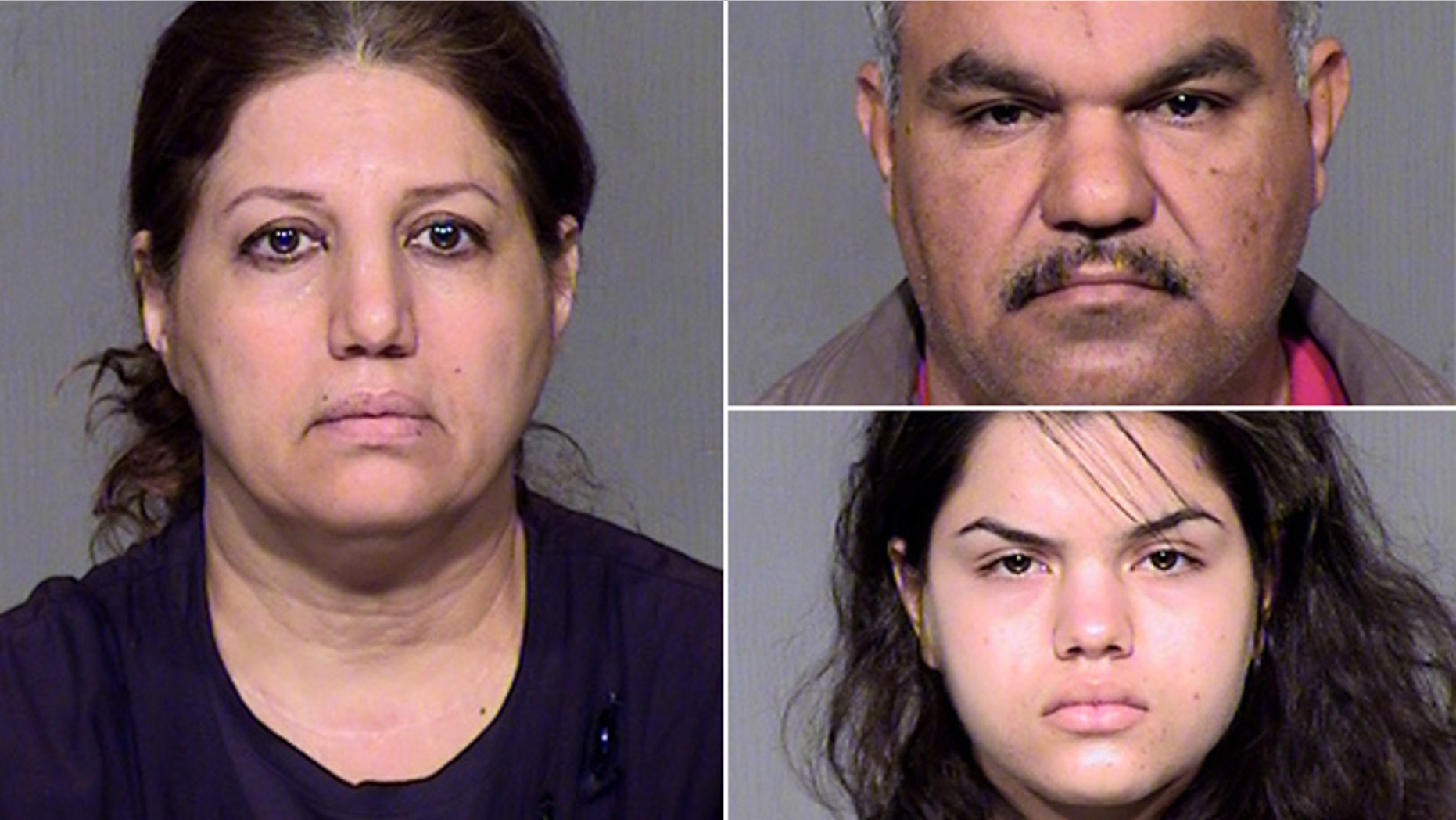 Yusra Farhan, left, is charged with beating her daughter. Mohammed Altameemi, top right, and Tabarak Altameemi also are charged with assault.