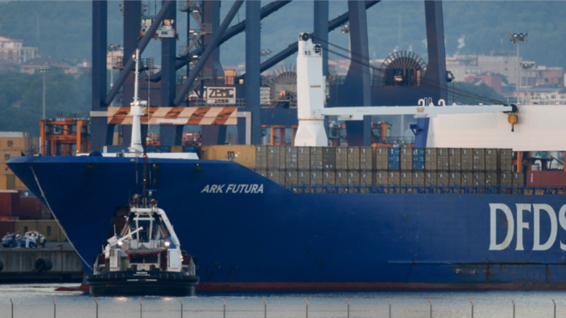 July 2, 2014.: The Danish cargo ship Ark Futura arrives at Gioia Tauro port, southern Italy.