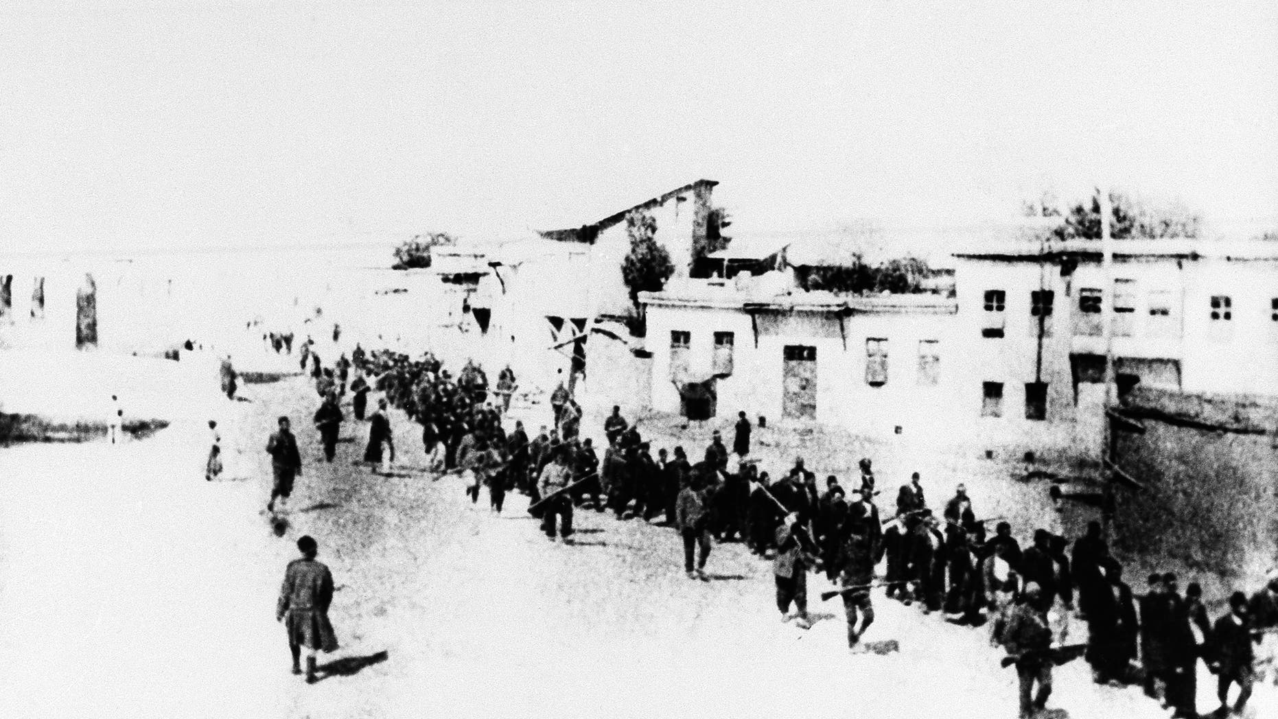 This is the scene in Turkey in 1915 when Armenians were marched long distances and said to have been massacred. (AP)