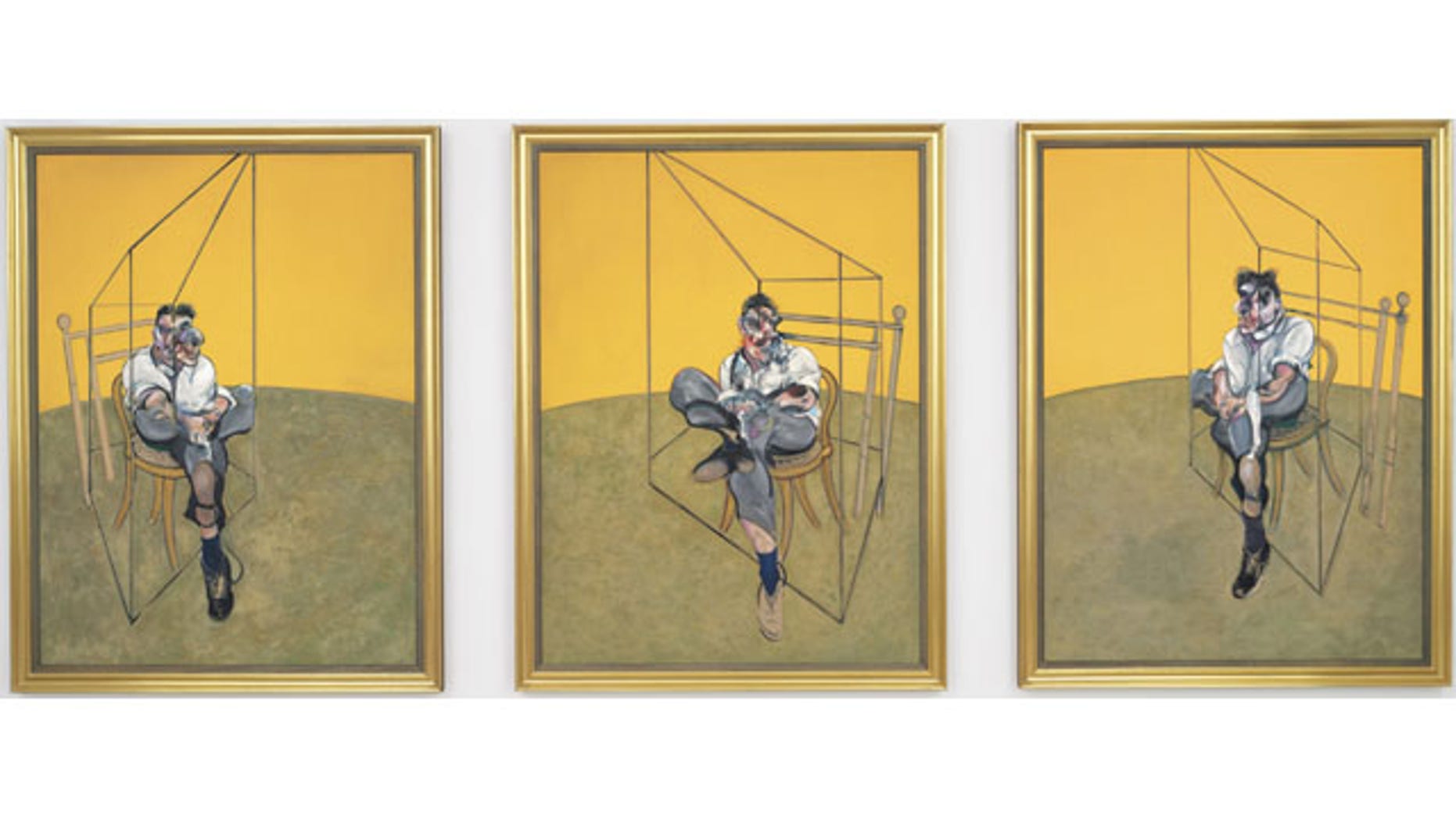 This undated photo provided by Christie's shows "Three Studies of Lucian Freud," a triptych by Francis Bacon of his friend and artist Lucian Freud. The painting was sold for $142.4 million to an unidentified buyer Tuesday, making it the most expensive painting ever sold at auction (AP Photo/Christie’s)