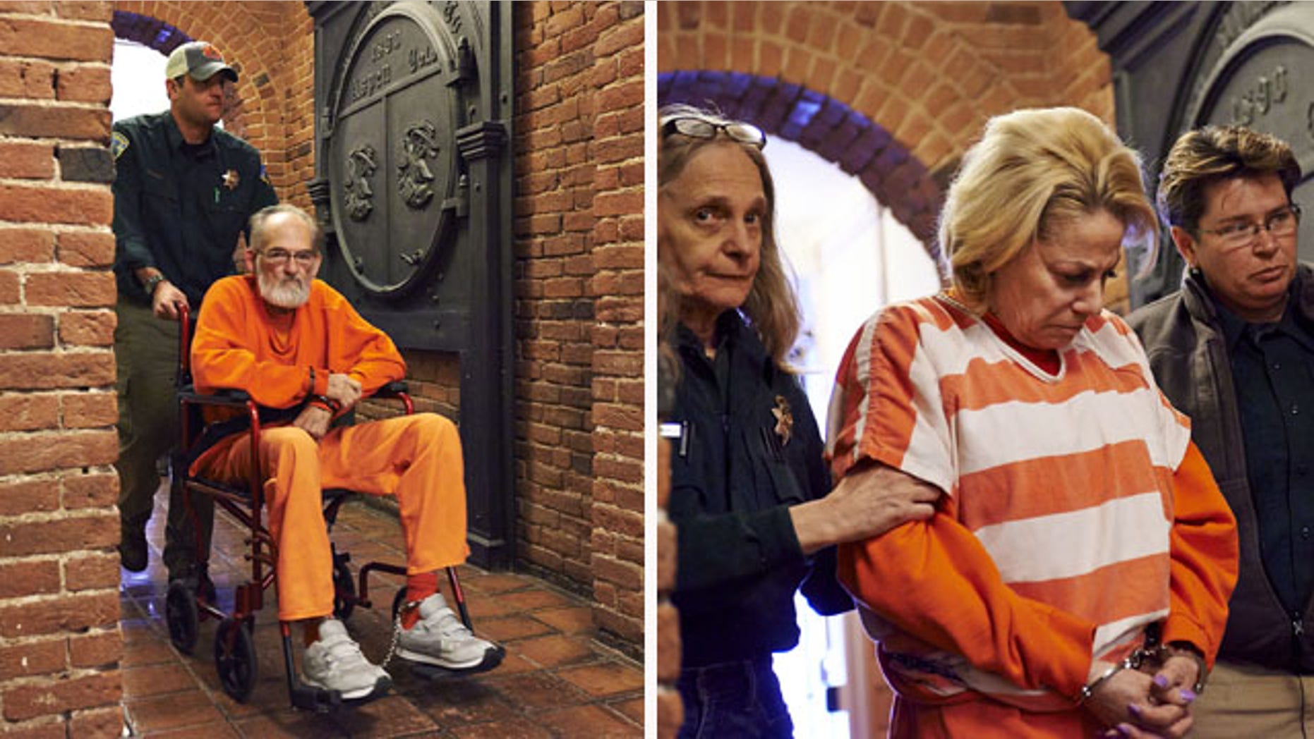 March 4, 2014: Murder suspects William Styler III, left, and Nancy Styler are escorted to the Pitkin County Courthouse for an advisement hearing in the death of Aspen native Nancy Pfister. (AP)
