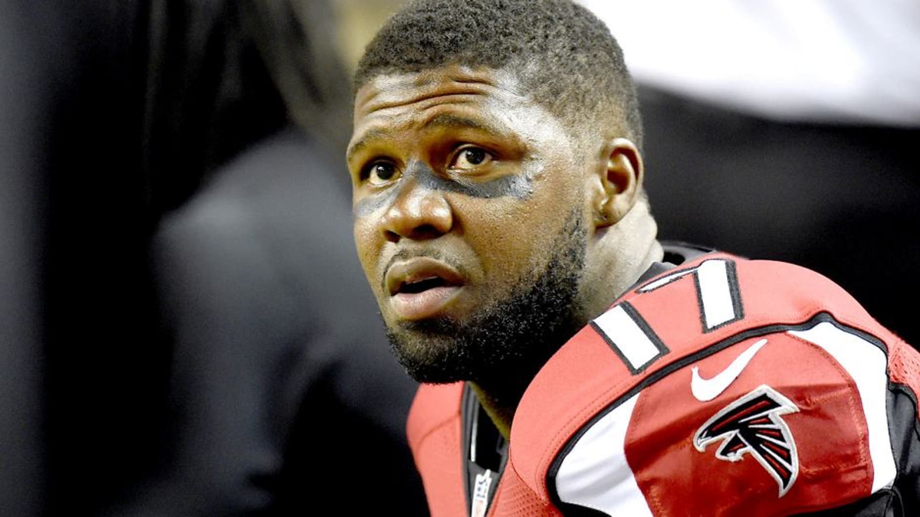 Aug 23, 2014; Atlanta, GA, USA; Atlanta Falcons wide receiver Devin Hester (17) shown on the sideline against the Tennessee Titans during the second half at the Georgia Dome. The Titans defeated the Falcons 24-17. Mandatory Credit: Dale Zanine-USA TODAY Sports
