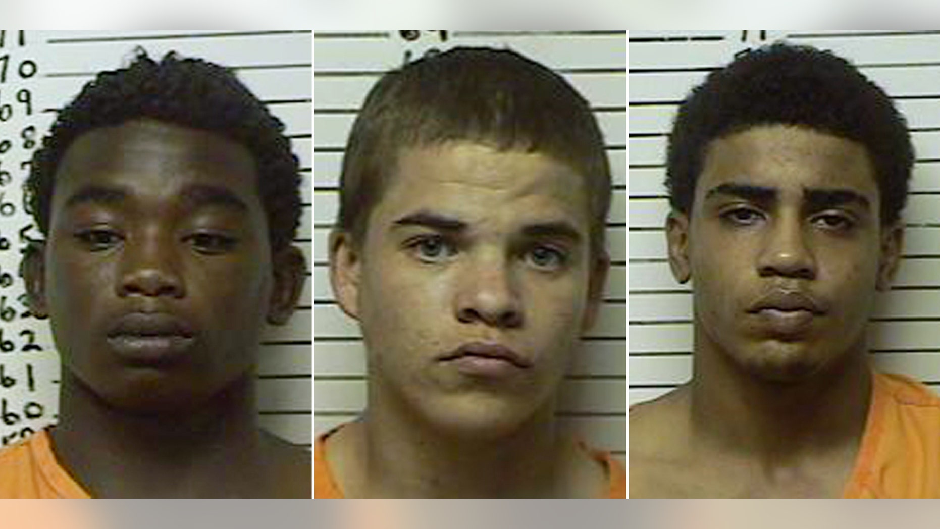 This combination made with booking photos provided by the Stephens County, Okla., Sheriffs Department, shows, from left, James Francis Edwards Jr., 15, Michael Dewayne Jones, 17, and Chancey Allen Luna, 16, all of Duncan, Okla. The three teenagers have been charged in connection with the killing of 22-year-old Australian collegiate baseball player Christopher Lane, 22. Luna and Edwards were charged with first-degree murder and, under Oklahoma law, will be tried as adults. Jones was accused of using a vehicle in the discharge of a weapon and accessory to first-degree murder after the fact. He is considered a youthful offender but will be tried in adult court. (AP Photo/Stephens County Sheriffs Department)