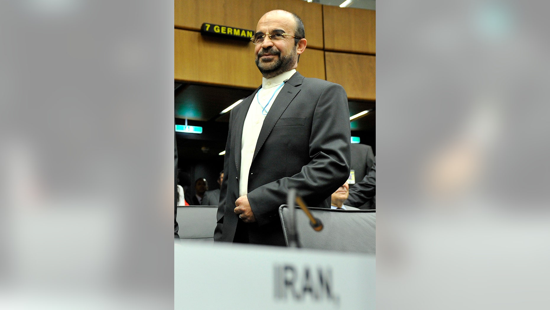 Sept. 9, 2013 - FILE photo of Iran's Ambassador to the International Atomic Energy Agency, IAEA, Reza Najafi, waiting for the start of the IAEA board of governors meeting at the International Center in Vienna, Austria.