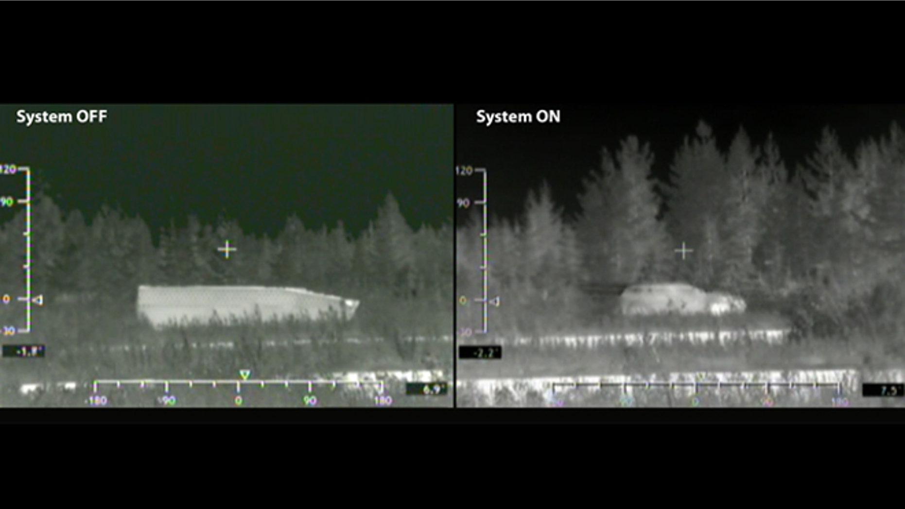 Cloaking technology from BAE makes a tank (left) show up on radar screens in disguise (right). It's one of many "invisibility cloaks" being developed.