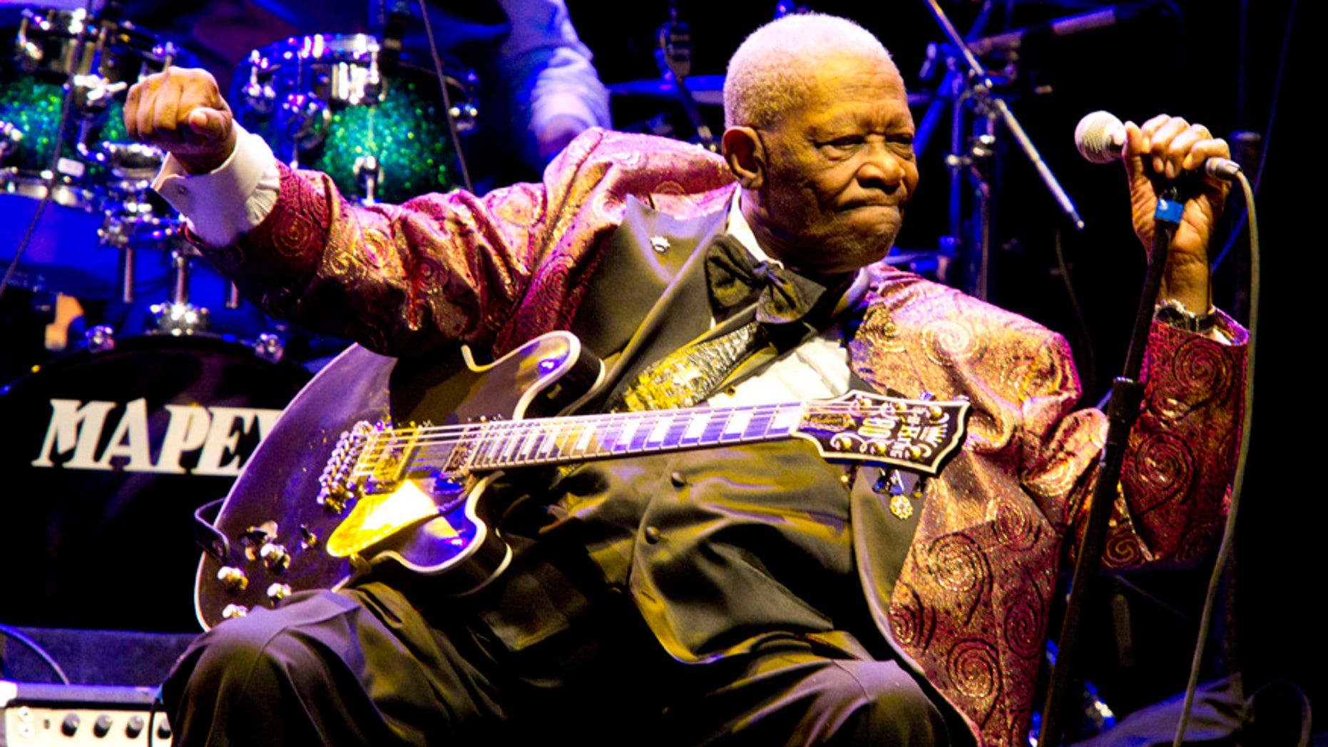 FILE - In this Nov. 11, 2011, file photo, B.B. King performs at Club Nokia in Los Angeles. A funeral director says hes prepared for lines around the block for a public viewing of blues legend King in Las Vegas. King died May 14, 2015, at age 89, and the open-casket event from 3 to 7 p.m. Friday, May 22, at Palm South Jones Mortuary begins a week-long series of memorials. (Photo by Paul A. Hebert/Invision/AP, File)