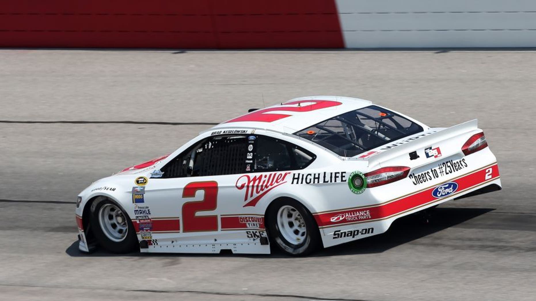 DARLINGTON, SC - SEPTEMBER 04: Brad Keselowski, driver of the #2 Miller Lite Ford, practices for the NASCAR Sprint Cup Series Bojangles' Southern 500 at Darlington Raceway on September 4, 2015 in Darlington, South Carolina. (Photo by Matt Sullivan/Getty Images)