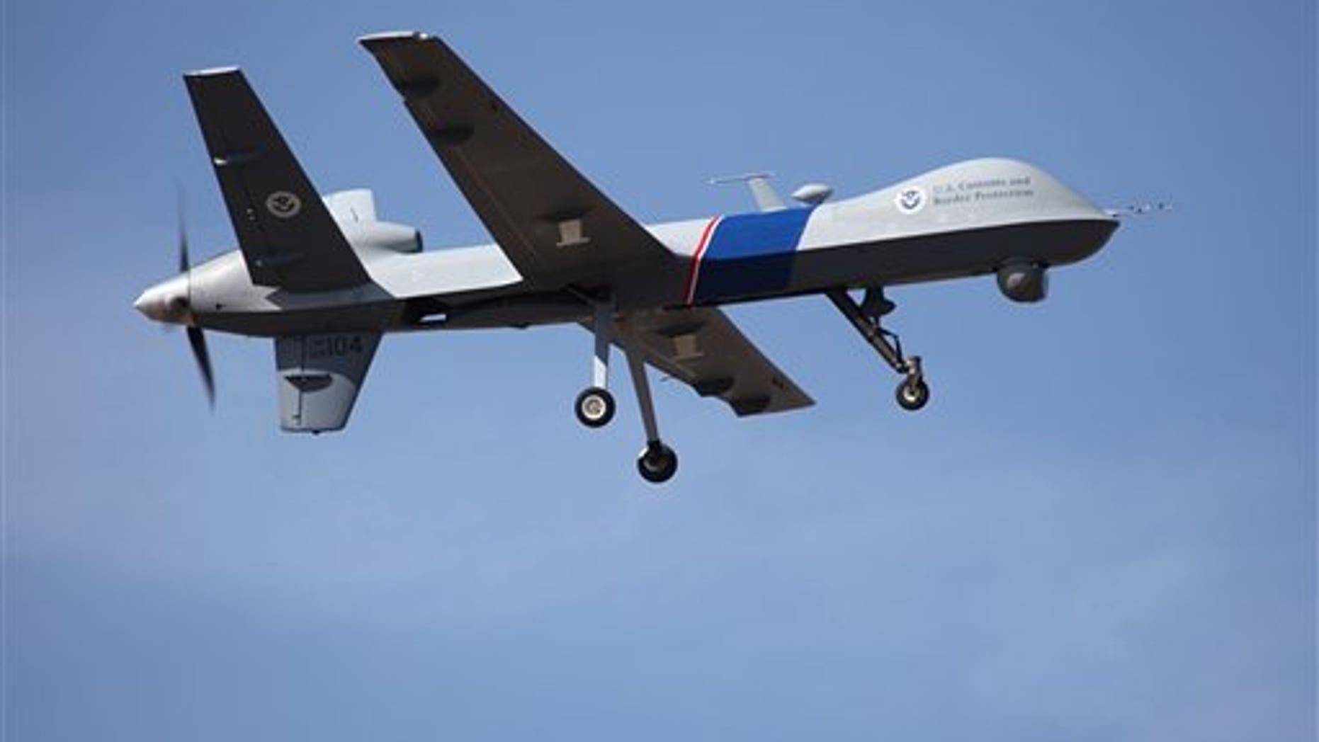 This undated photo provided by U.S. Customs and Border Protection shows an unmanned drone used to patrol the U.S.-Canadian border.
