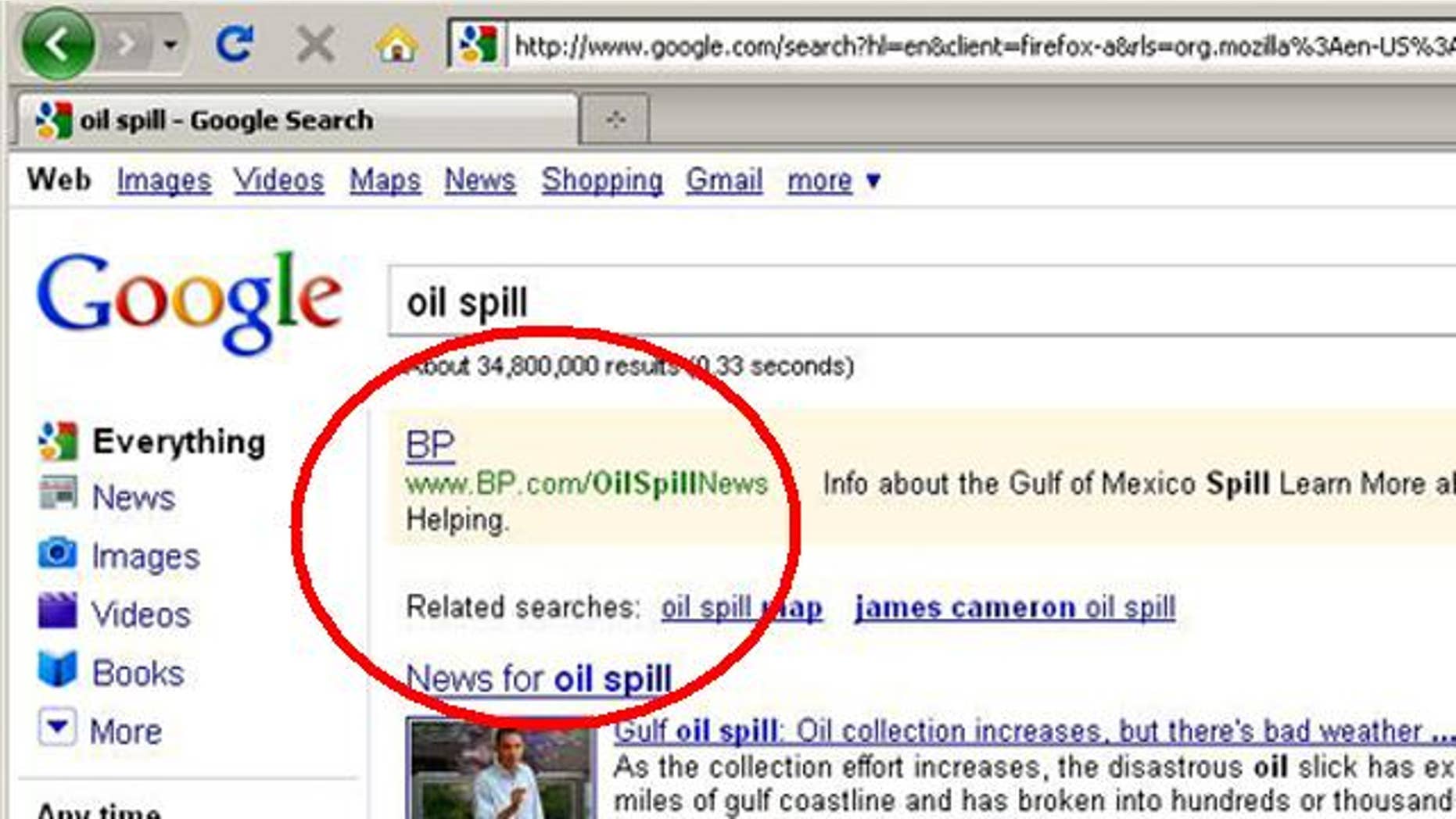 Search on Google for "oil spill" and you'll find sponsored ads from BP, which critics of the company are describing as unethical.
