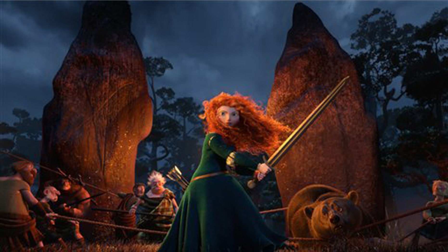 In this undated publicity image released by Disney/Pixar, Princess Merida, (voice by Kelly Macdonald), is shown in the 3D computer animated Disney/Pixar film, "Brave," releasing June 22, 2012 in North America. Pixar's first female protagonist, Princess Merida, is determined to forge her own future. This new breed of big-screen damsel not only reflects the independence _ and athleticism _ of young women today, but also Hollywood's increasing willingness to tell their stories. (AP Photo/Disney/Pixar)