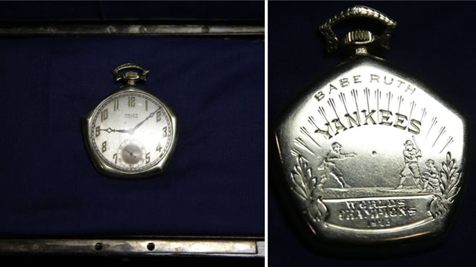 FILE - A pocket watch that was given to Babe Ruth in 1923 is displayed at Heritage Auctions office in Dallas, in this Jan. 22, 2014 file photo. (AP)
