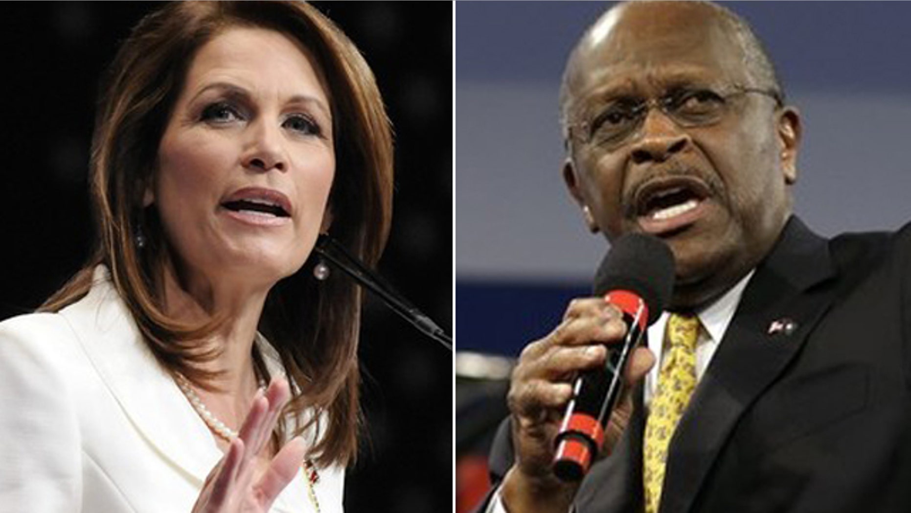 This photo shows Michele Bachmann and Herman Cain.