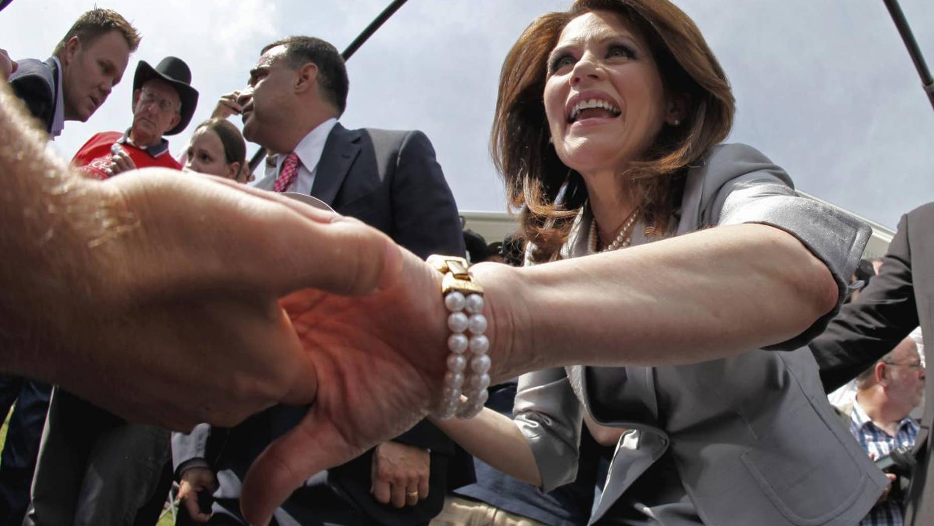 Rep. Michele Bachmann, R-Minn., greets supporters after her formal announcement to seek the 2012 Republican presidential nomination, Monday, June 27, 2011, in Waterloo, Iowa. Bachmann, who was born in Waterloo, will continue her announcement tour this week with stops in New Hampshire and South Carolina. (AP Photo
