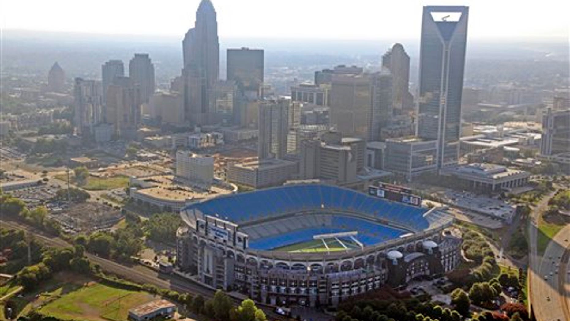 A file photo of the Bank of America Stadium in Charlotte, where President Obama had planned to deliver his speech Thursday before the Democratic National Convention. Democratic officials, citing weather concerns, announced Wednesday that the venue will be changed to the Time Warner Cable Arena.