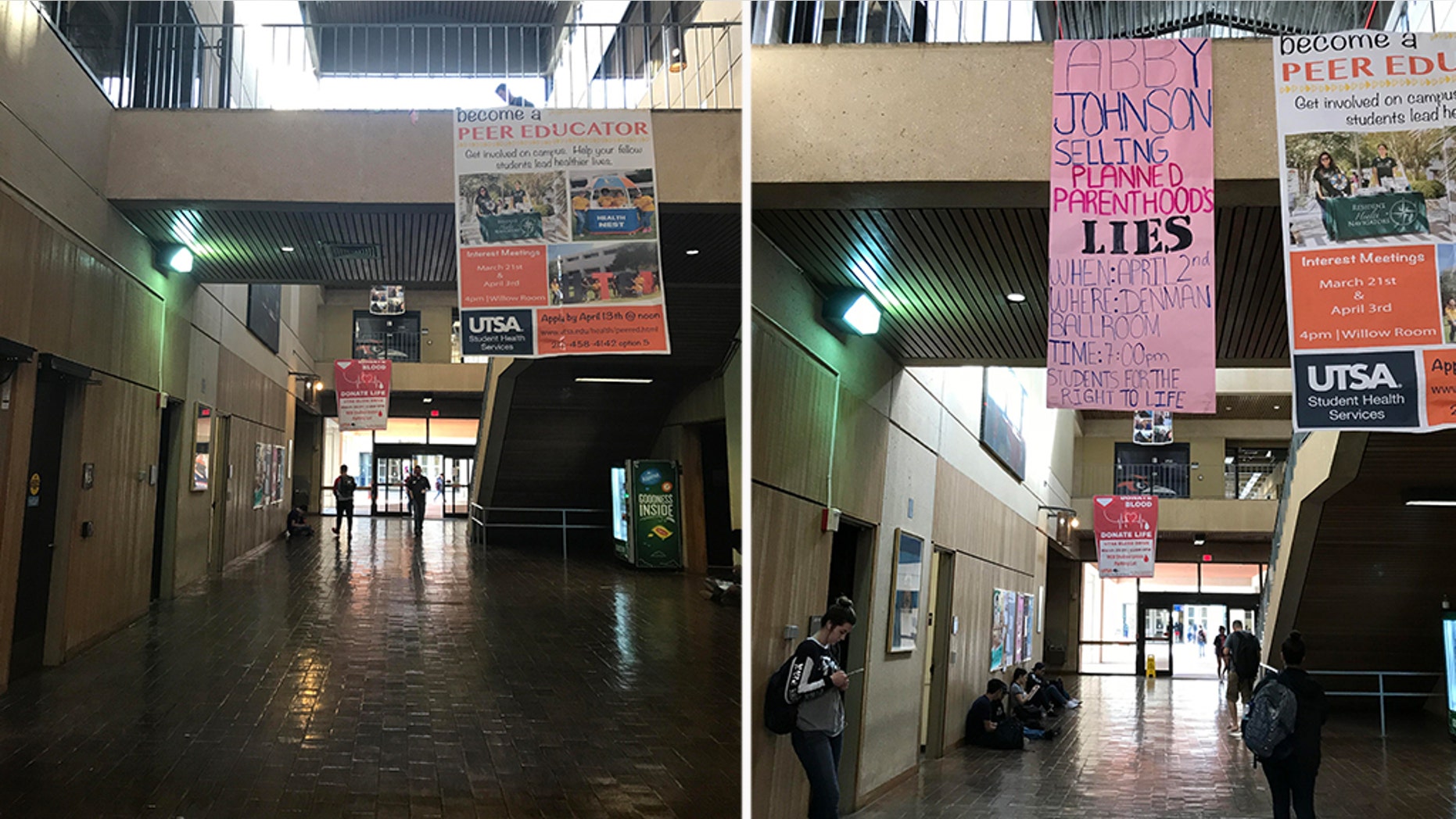 Pro-life students at University of Texas at San Antonio noticed their banner promoting an upcoming speaker had been stolen Friday.