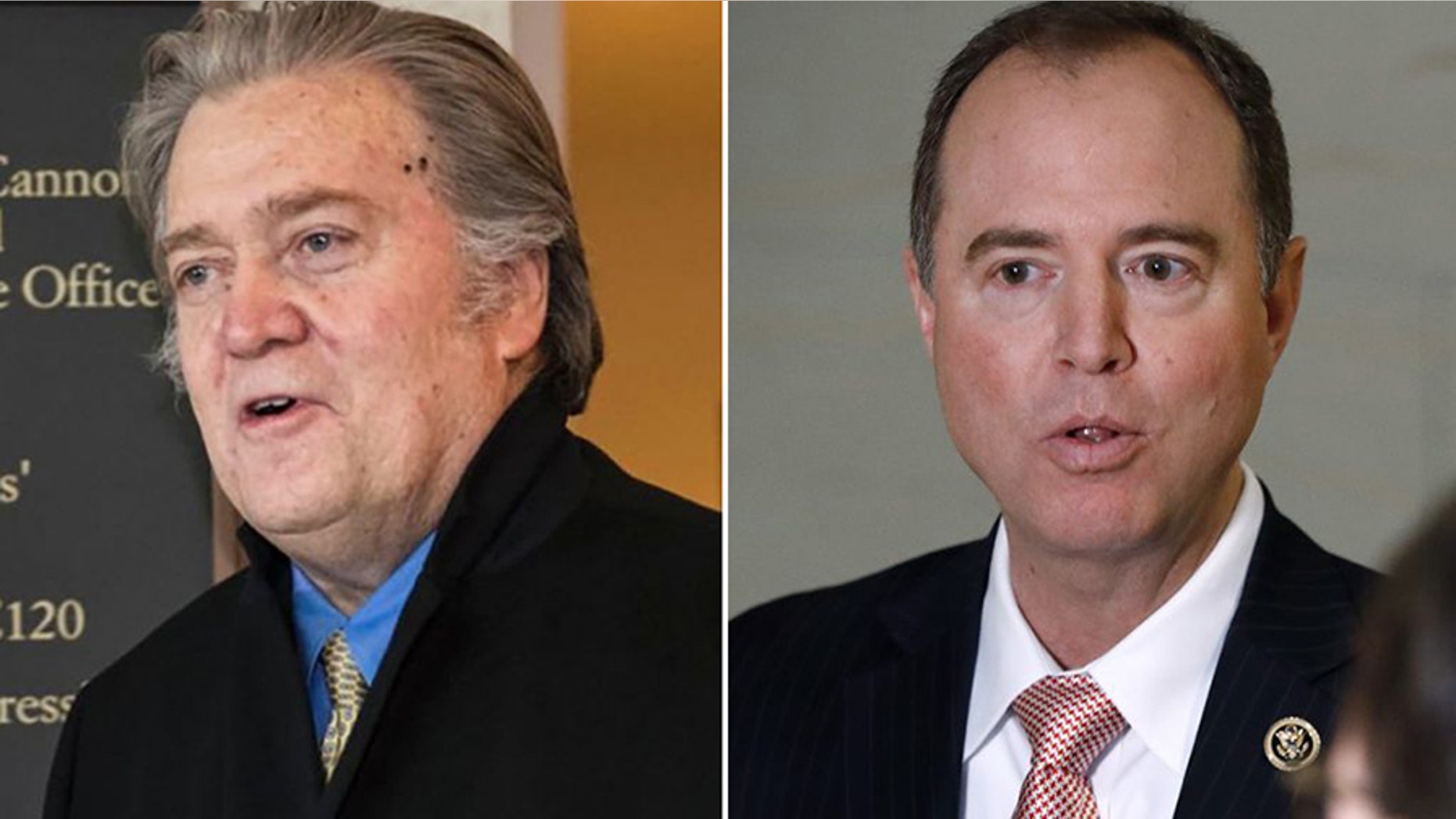 Rep. Adam Schiff, right, told reporters that Steve Bannon stonewalled “almost all of the questions” from the House Intelligence Committee.