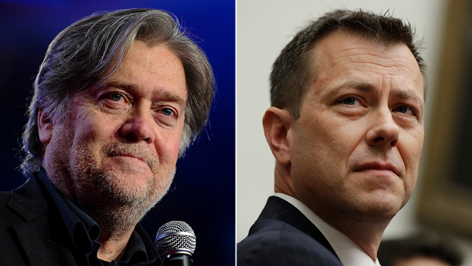 Democrats unsuccessfully tried to change the subject to a discussion about holding ex-White House aide Steve Bannon (left) in contempt, during a hearing Thursday with FBI agent Peter Strzok.
