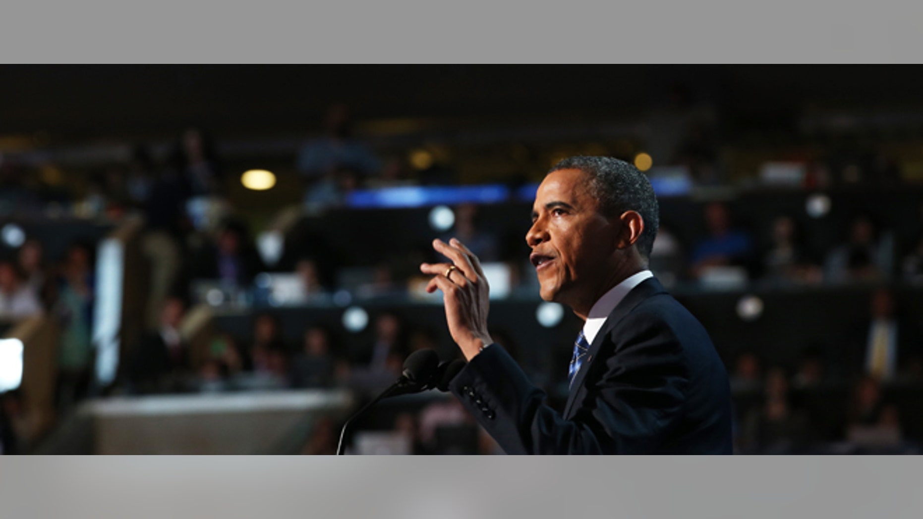 CHARLOTTE, NC - SEPTEMBER 06: Democratic presidential candidate, U.S. President Barack Obama speaks on stage as he accepts the nomination for president during the final day of the Democratic National Convention at Time Warner Cable Arena on September 6, 2012 in Charlotte, North Carolina. The DNC, which concludes today, nominated U.S. President Barack Obama as the Democratic presidential candidate. (Photo by Chip Somodevilla/Getty Images)