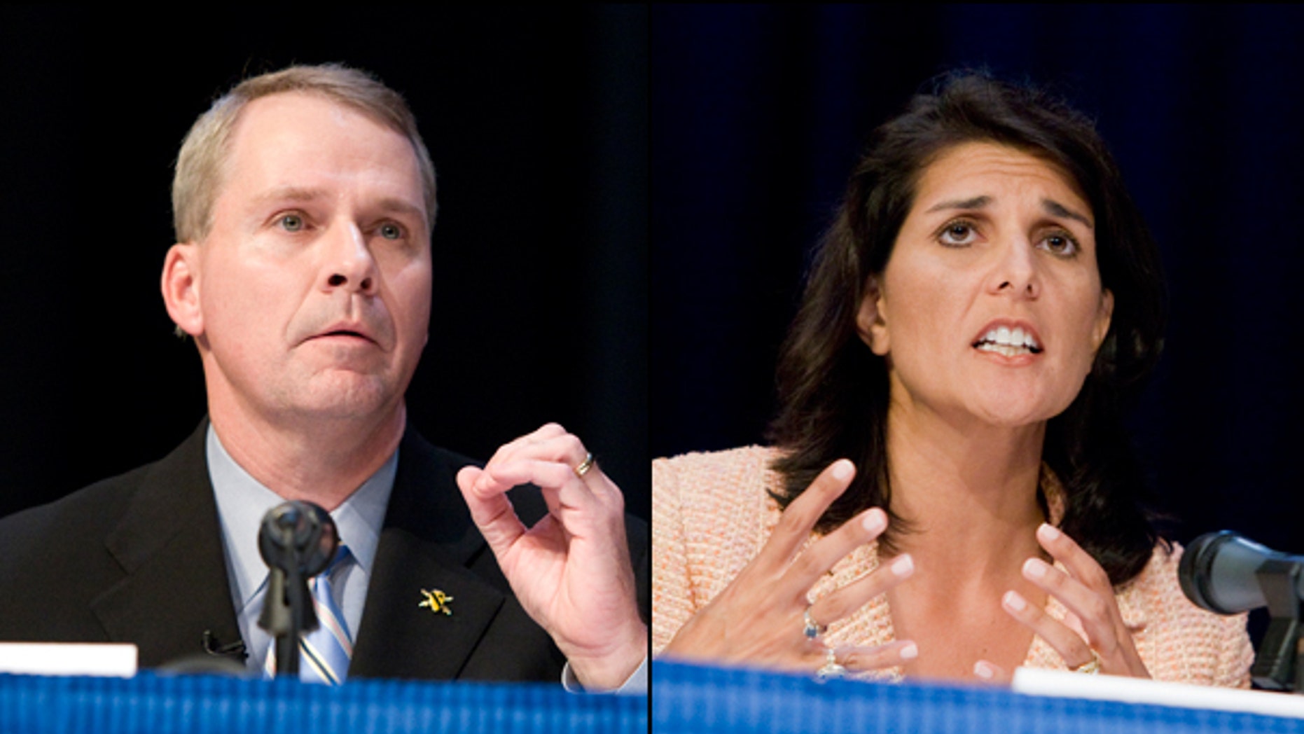 U.S. Rep. Gresham Barrett, (l) and South Carolina Rep. Nikki Haley will meet in a runoff election June 22 to suceed South Carolina Gov. Mark Sanford. (AP)(