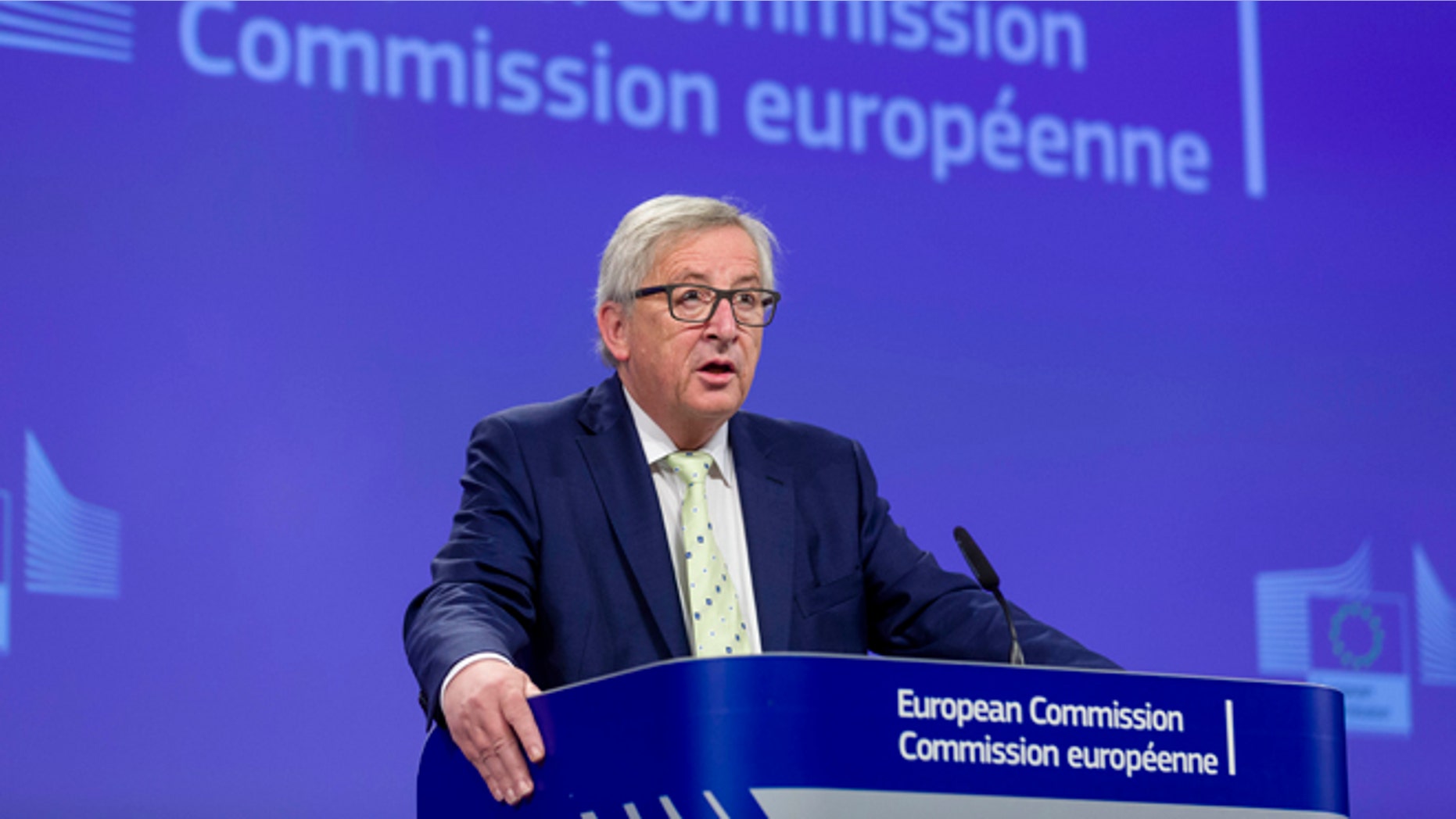 European Commission President Jean-Claude Juncker prepares to address a media conference at EU headquarters in Brussels on Friday, June 24, 2016. Top European Union officials were hunkering down in Brussels Friday to try to work out what to do next after the shock decision by British voters to leave the 28-nation bloc. (AP Photo/Thierry Monasse)