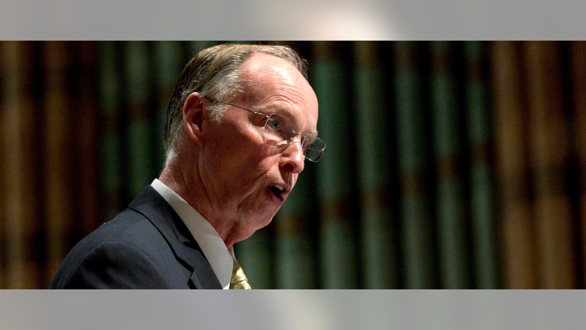 FILE - In this May 3, 2012 file photo, Alabama Gov. Robert Bentley speaks in Montgomery, Ala. While Mitt Romney faults President Barack Obama for a weak American economy, Republican governors across the country are merrily trumpeting tales of business growth and falling employment. (AP Photo/Dave Martin, File)