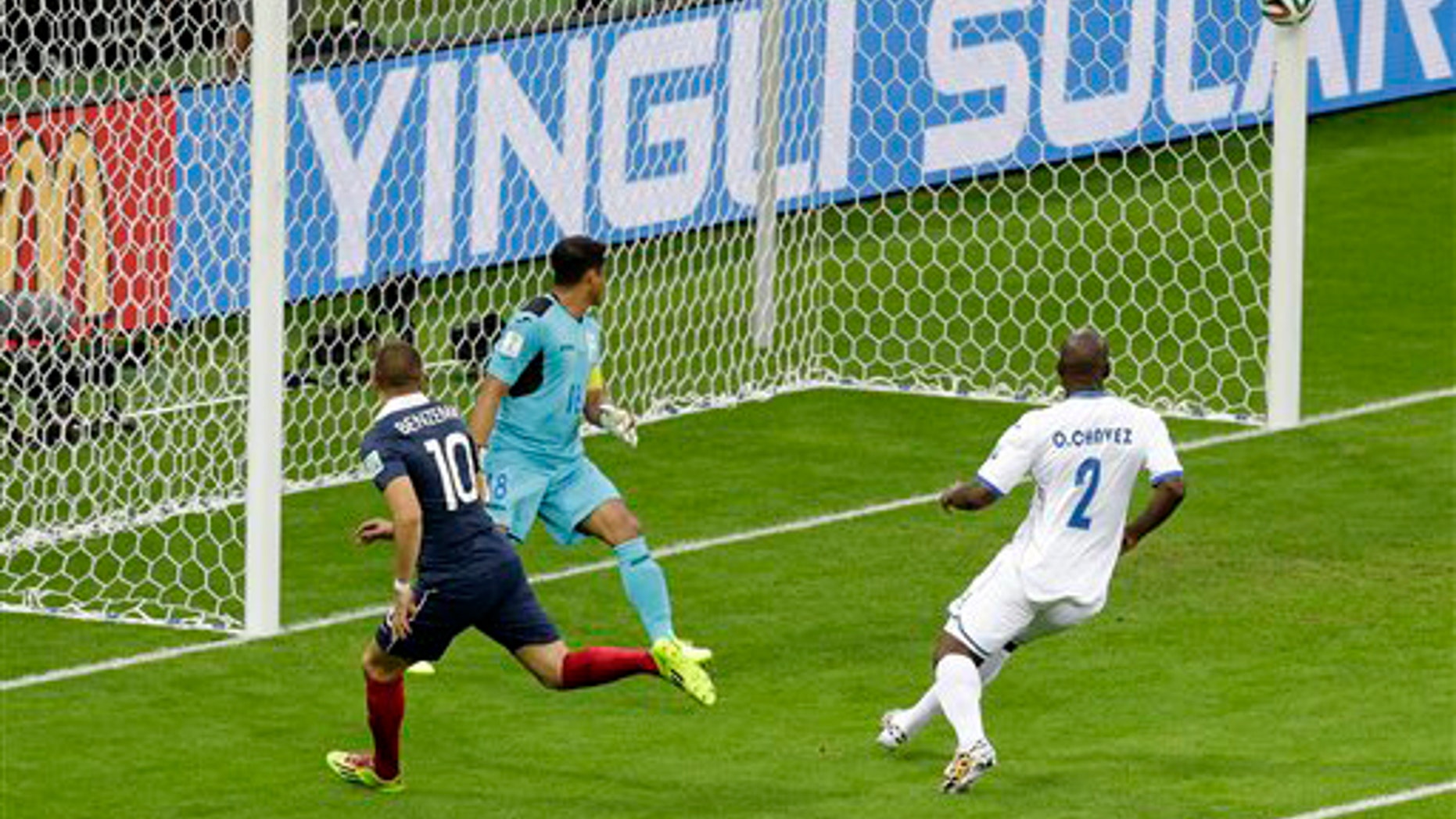 Goal line technology was used to award a goal for the first time in World Cup history during France's 3-0 victory over Honduras.