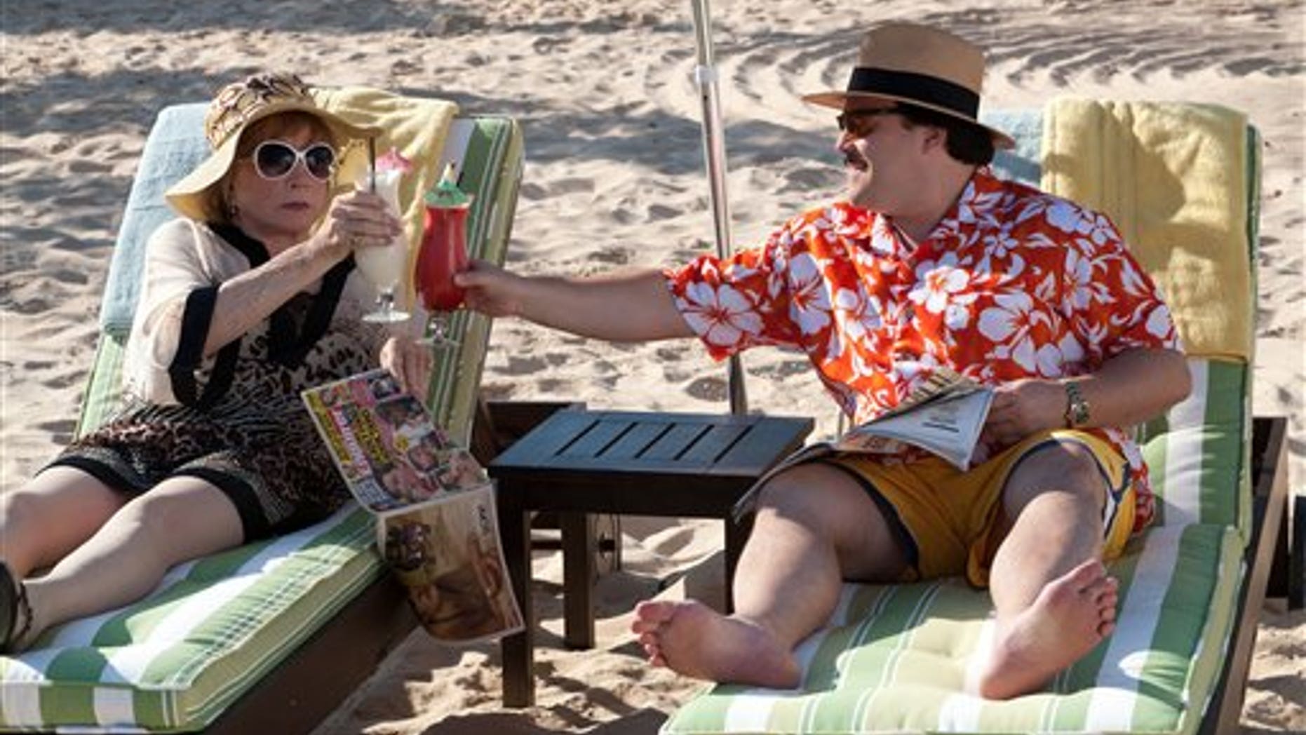 In this film publicity image released by Millennium Entertainment, Shirley MacLaine portrays Marjorie Nugent, left, and Jack Black portrays Bernie Tiede in a scene from "Bernie." (AP Photo/Millennium Entertainment)