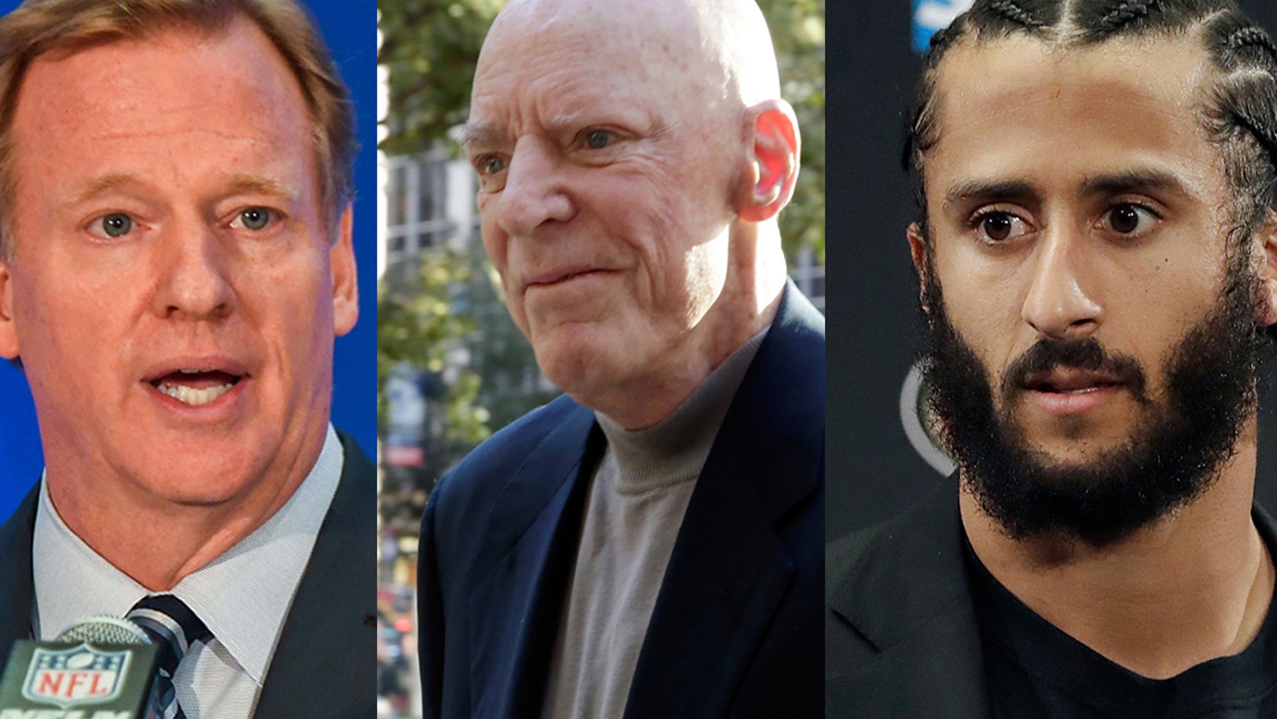 The NFL Players Coalition is seeking a meeting with, from left, Commissioner Roger Goodell, Houston Texans owner Bob McNair and free agent quarterback Colin Kaepernick.