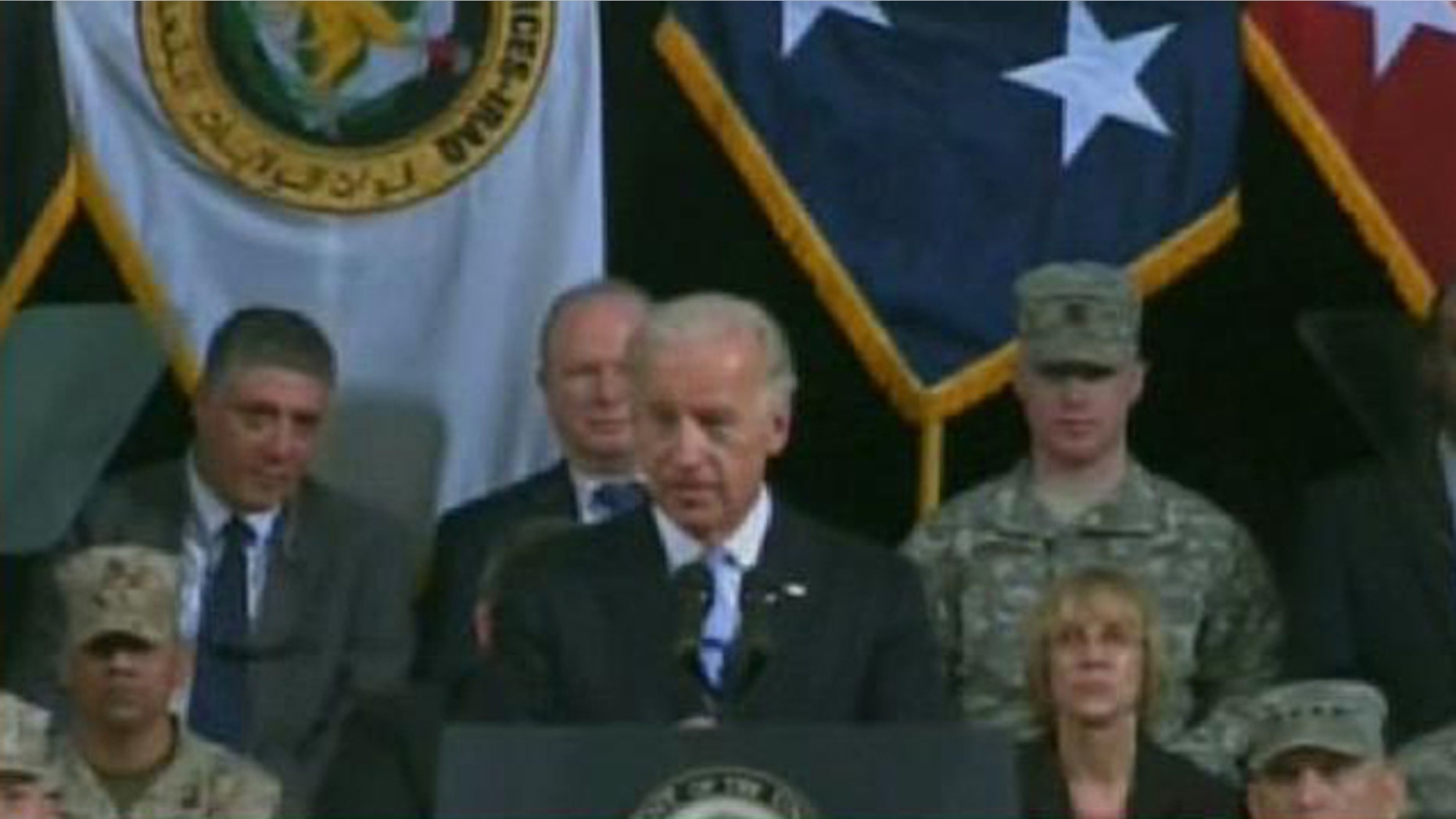 Vice President Biden speaks at a ceremony Sept. 1 marking the change of military commanders in Iraq. (FNC)