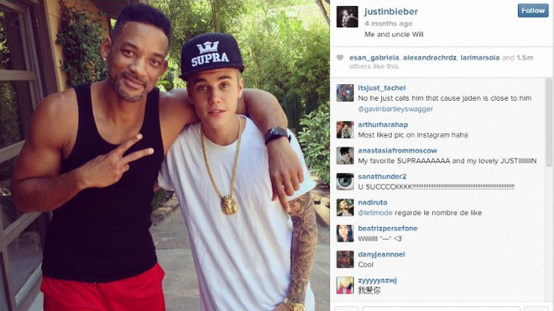 This picture of Will Smith and Justin Bieber was named "picture of the year" by Instagram.