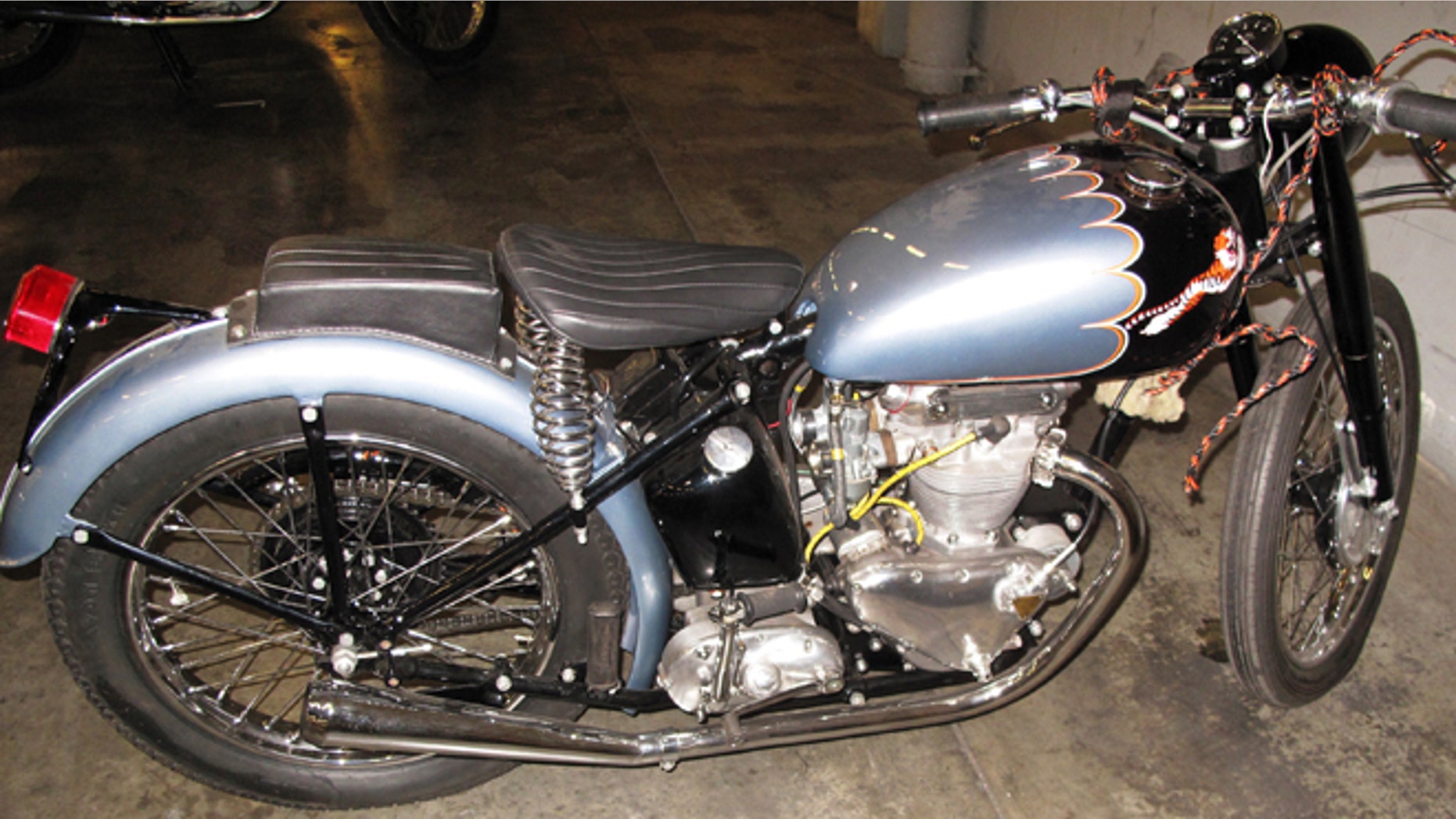 This undated photo provided by the U.S. Customs & Border Protection shows a recently recovered a 1953 Triumph motorcycle which was stolen more than 46 years ago from its owners backyard in Omaha, Nebraska in 1967.