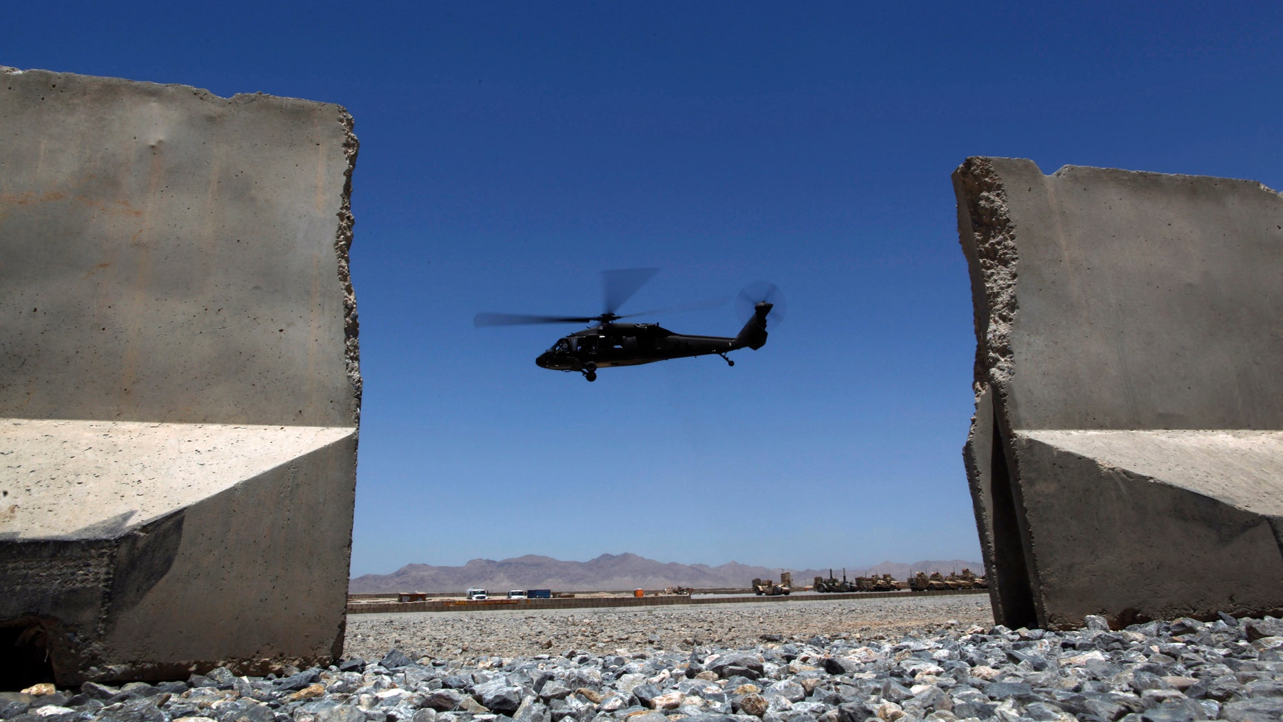 May 23, 2012: A Black Hawk helicopter is seen in this file photo takkng off from Forward Operating Base Apache in Afghanistan's Zabul Province.