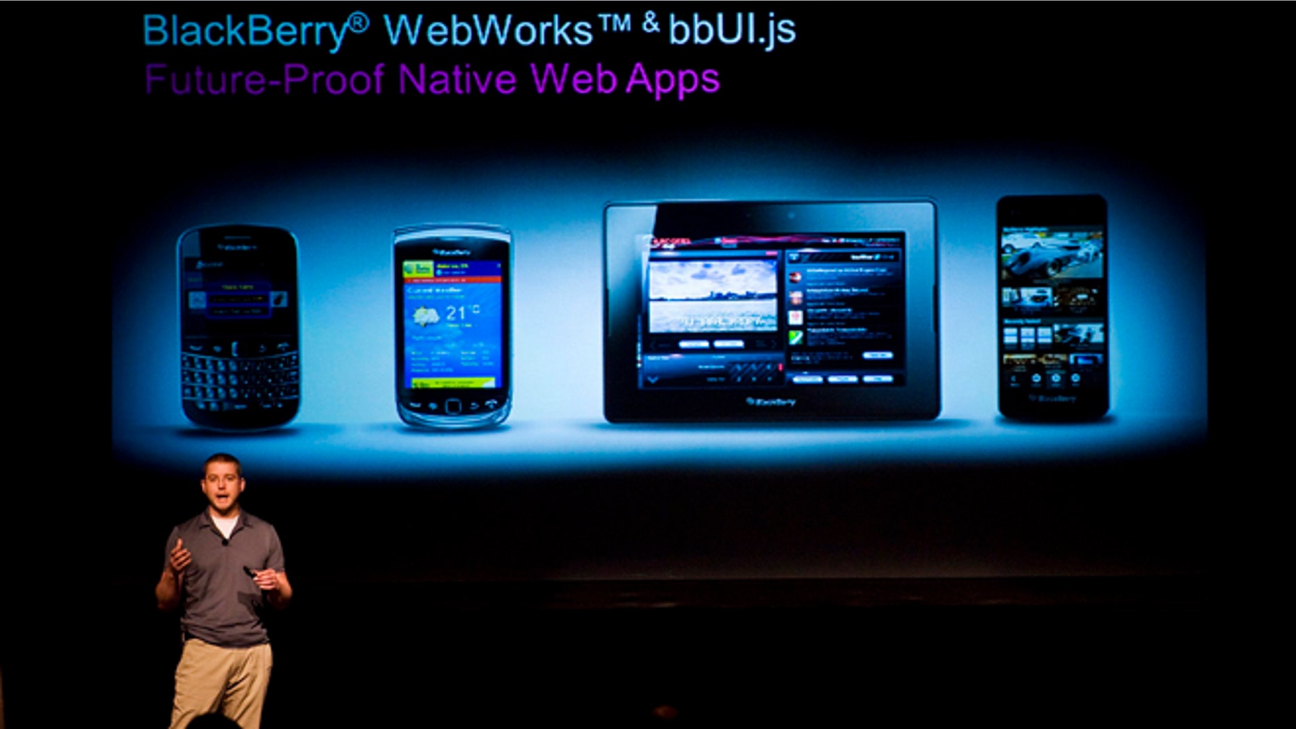 June 21, 2012: Tim Neil, Research In Motion Ltd.'s Canadian Operating Director of Operations, Platforms and Tools, speaks about the Blackberry 10 architecture during the RIM Blackberry 10 Jam World Tour in Toronto.