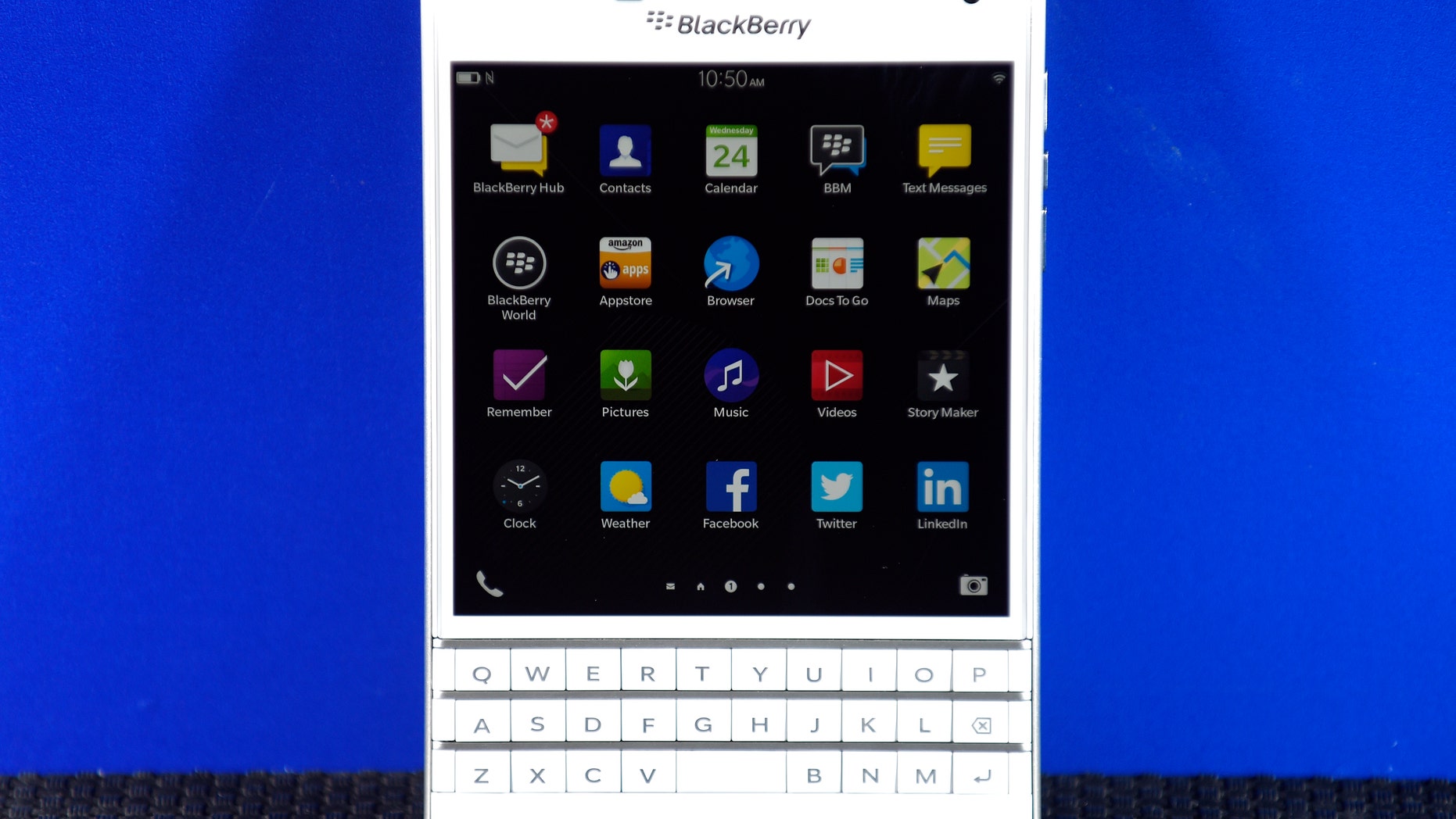 A BlackBerry Passport smartphone is shown at its official launching event in Toronto, September 24, 2014.
