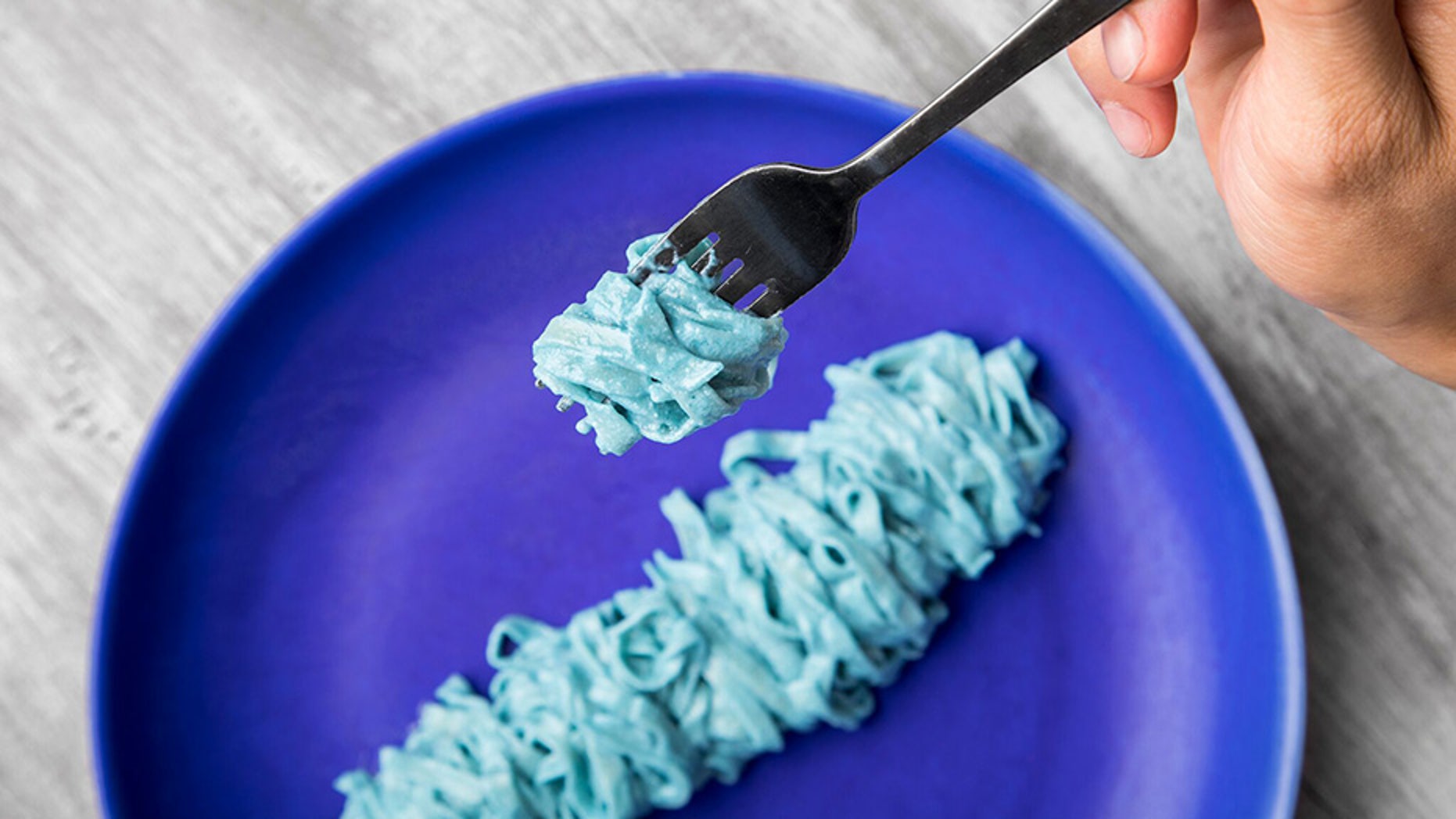 Mark + Vinny’s Spaghetti + Spritz bar in Sydney, Australia, has created Blue Spirulina Tagliatelle made with turquoise-colored pasta ribbons, blue swimmer crab, bread crumbs, and fish roe.