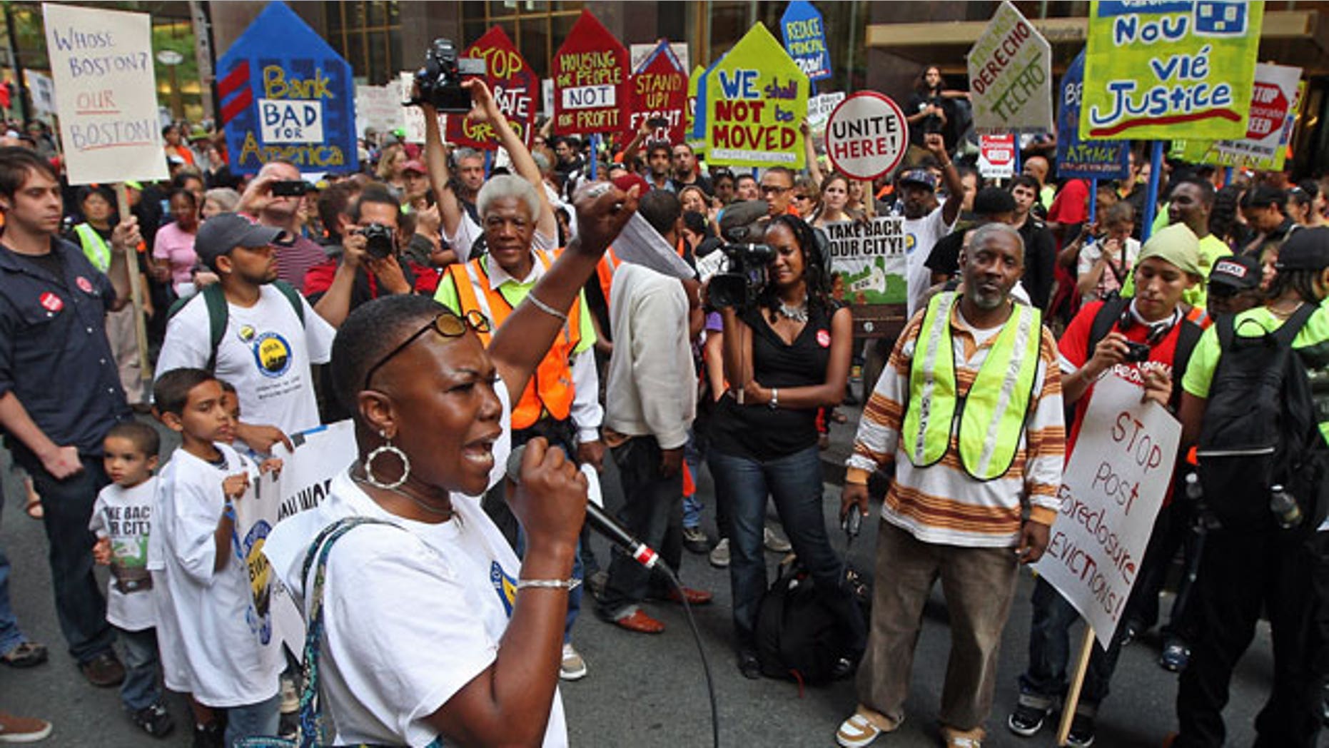 September 30: Protestors from the Boston Workers Alliance march in front of a Bank of America office.