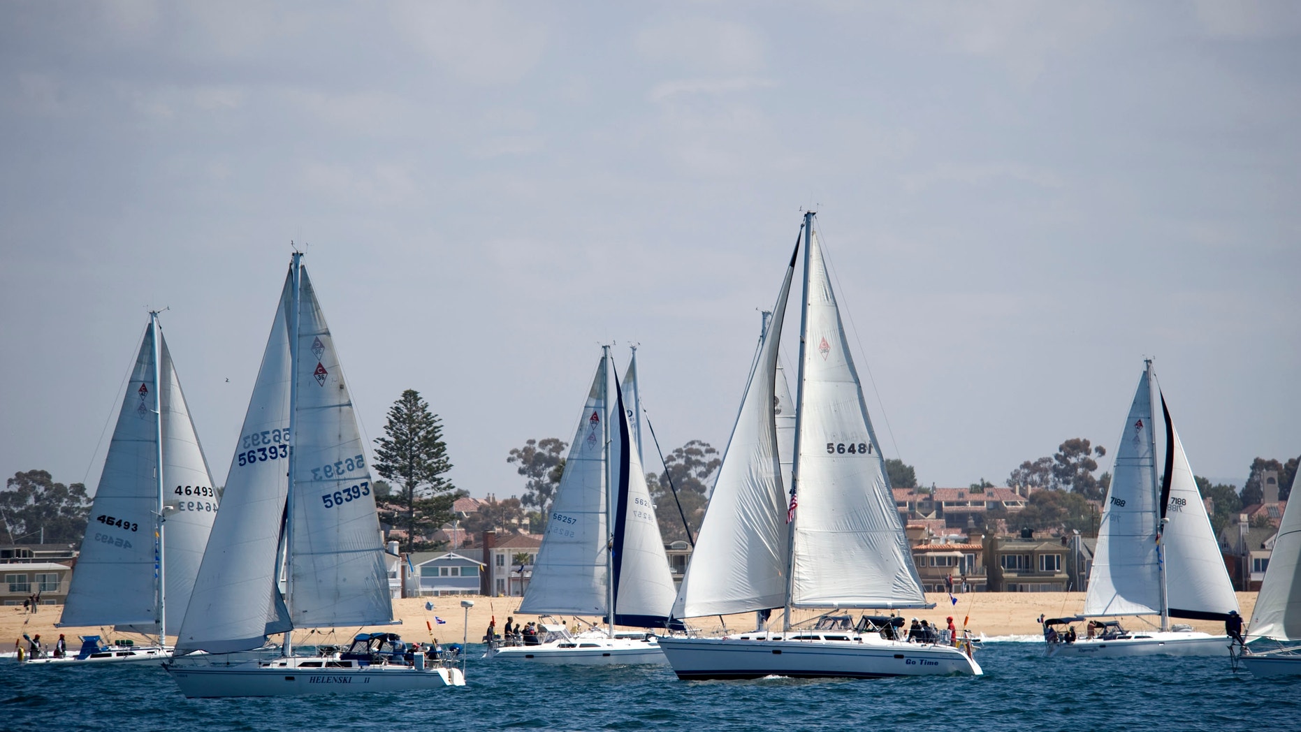 April 27, 2012: Boats tack for position before the start of the Newport Ocean Sailing Association's Newport to Ensenada yacht race.