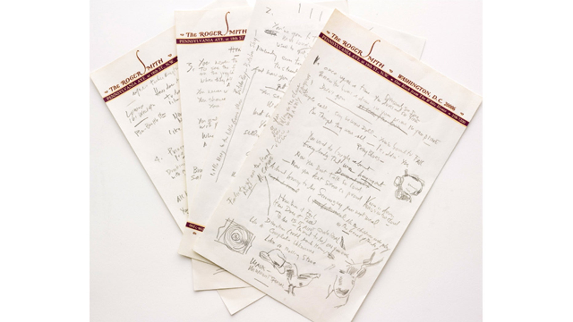 This undated photo provided by Sothebys shows a working draft of Bob Dylans Like a Rolling Stone, one of the most popular songs of all time. The draft, in Dylans own hand, is coming to auction in New York on June 24, 2014 where it could fetch an estimated $1 million to $2 million. Sothebys says it is the only known surviving draft of the final lyrics for this transformative rock anthem. (AP Photo/Sothebys)