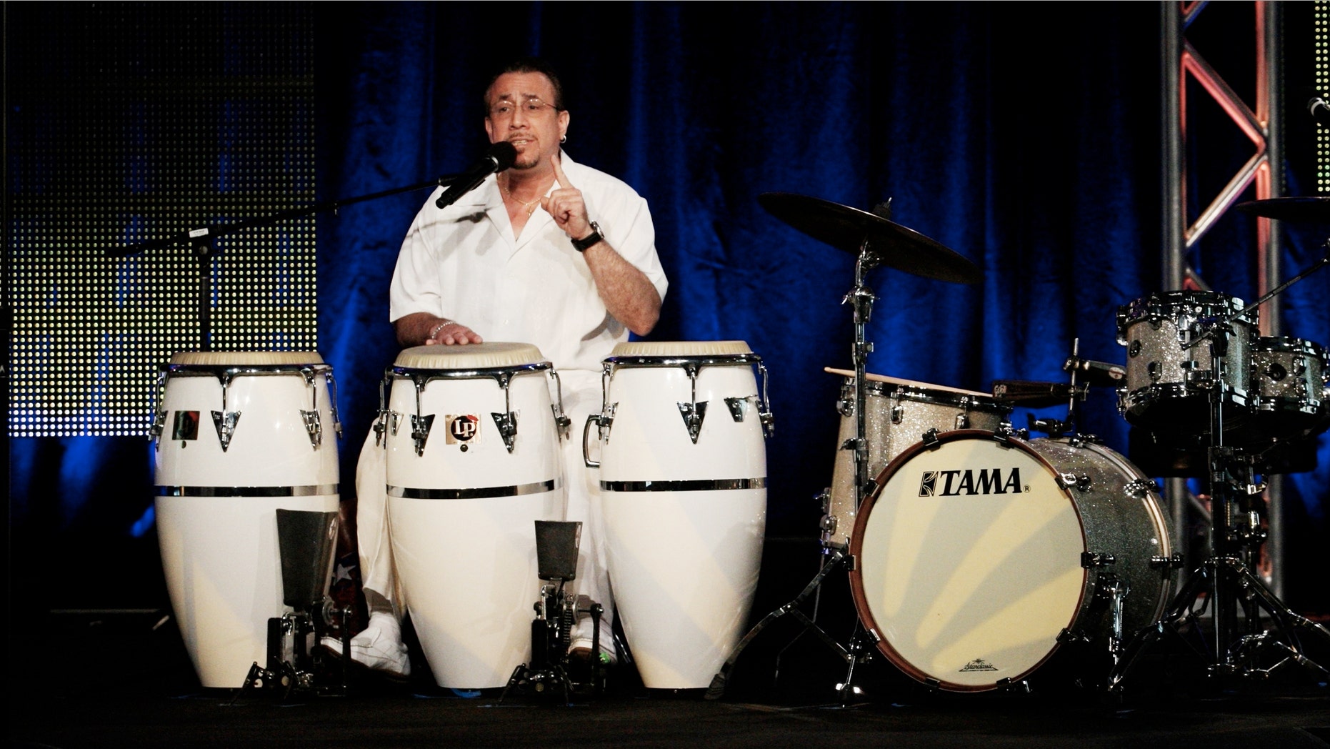 Percussionist Bobby Sanabria from the program 'Latin Music USA' speaks during the PBS portion of the 2009 Summer Television Critics Association Press Tour at the Ritz-Carlton Huntington Hotel on August 2, 2009 in Pasadena, California. (Photo by Frederick M. Brown/Getty Images)