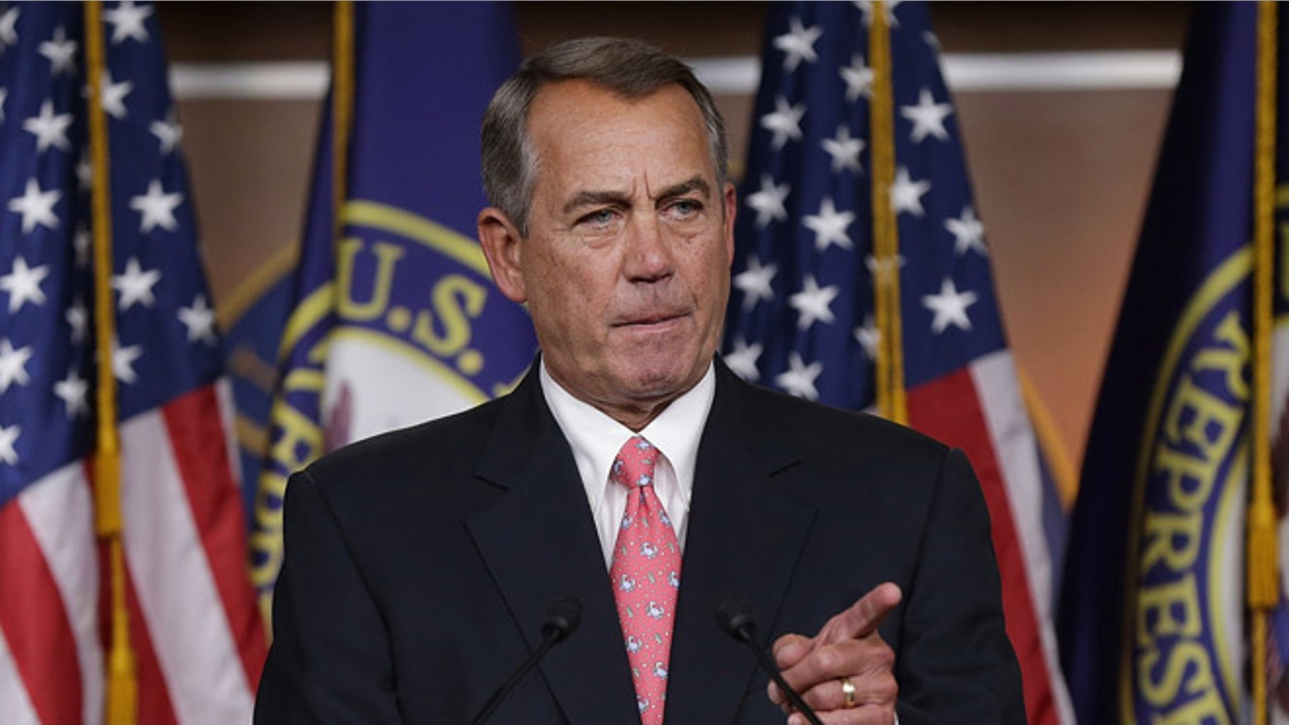 WASHINGTON, DC - MARCH 19: Speaker of the House John Boehner (R-OH) answers questions during his weekly press conference at the U.S. Capitol on March 19, 2015 in Washington, DC. Boehner answered questions on the Republican budget, Hillary Clinton's emails, and other topics during the press conference. (Photo by Win McNamee/Getty Images)