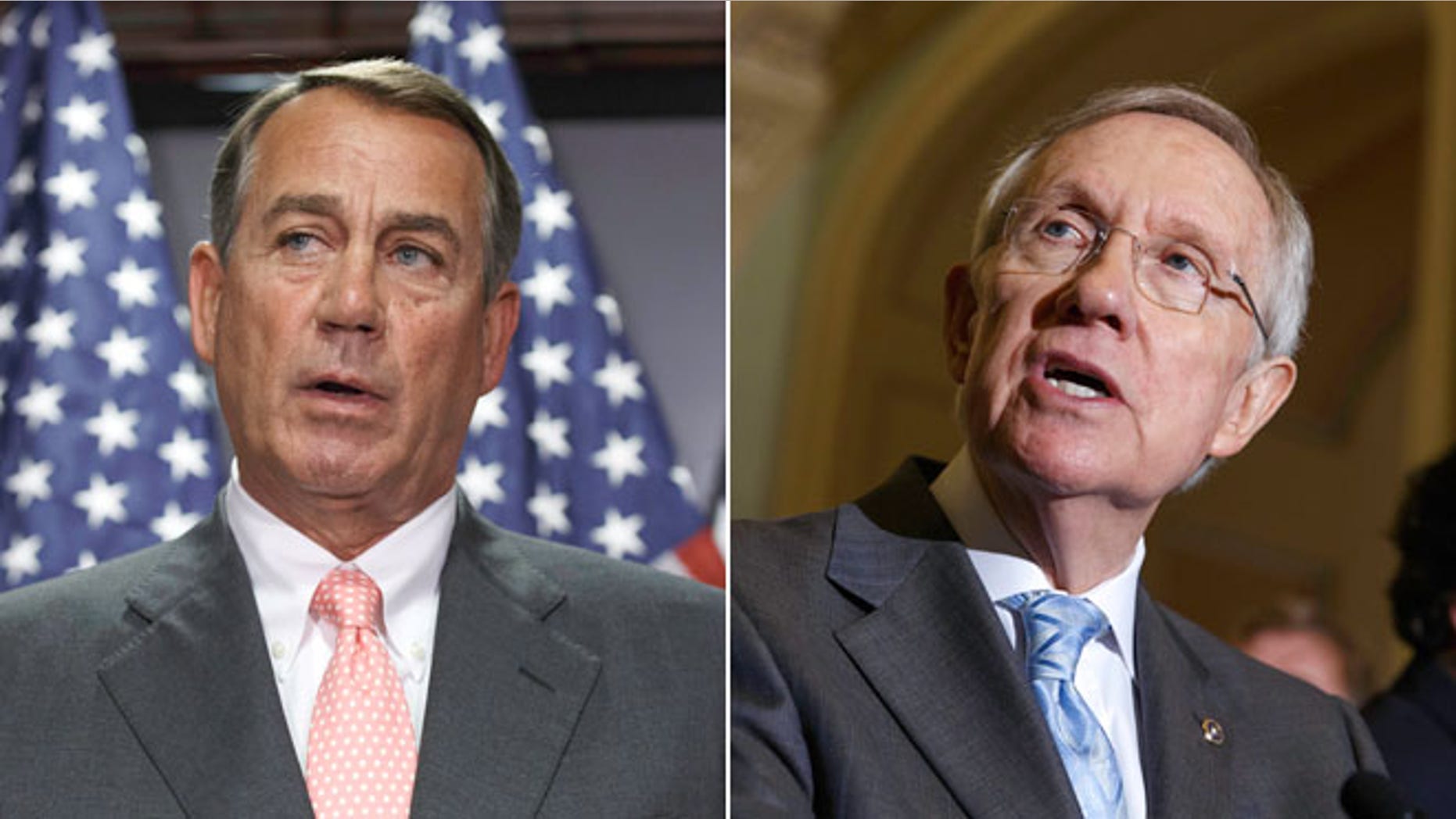 Speaker of the House John Boehner, Thursday, July 17, 2014 and Senate Majority Leader Harry Reid, Tuesday, July 15, 2014, on Capitol Hill in Washington.